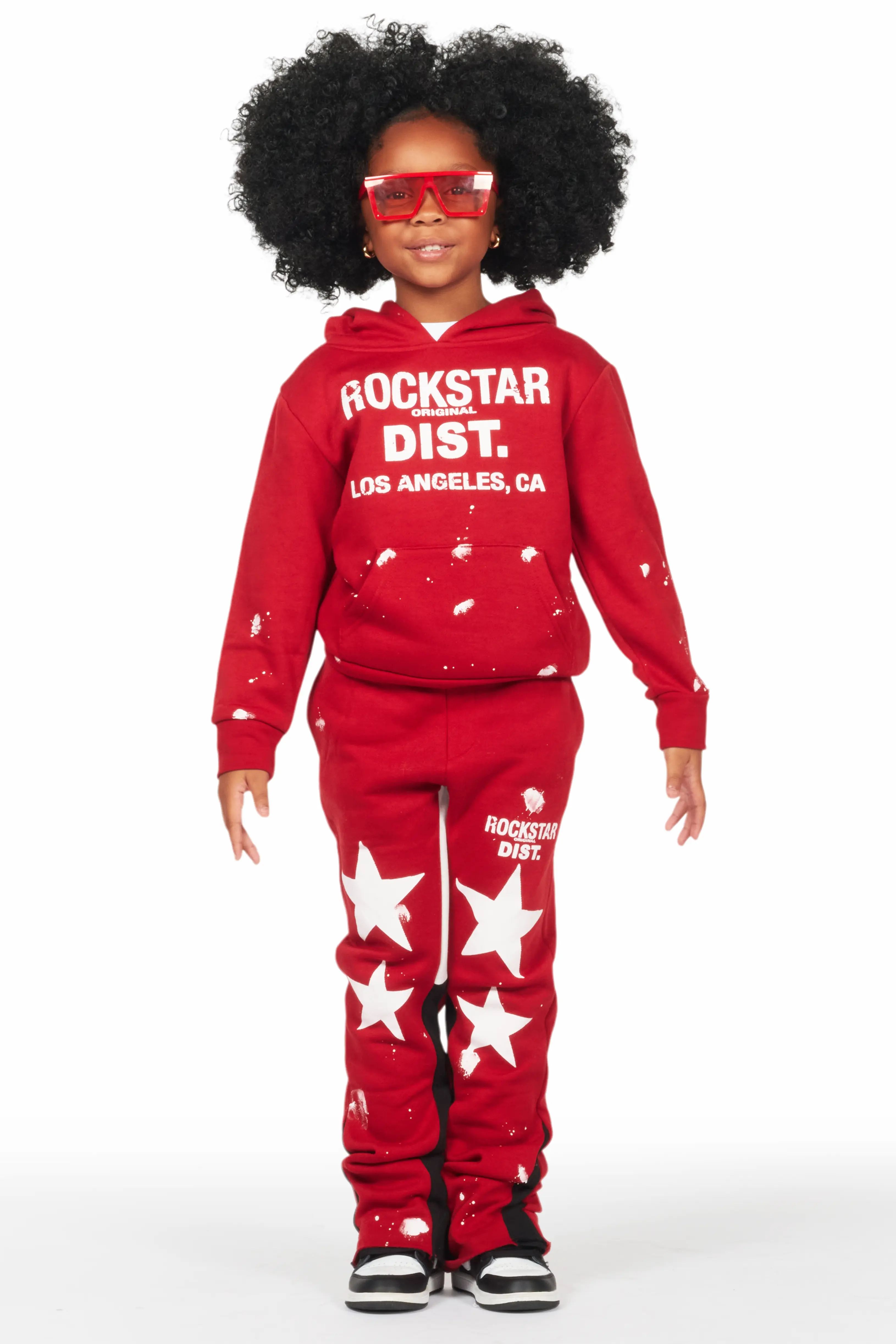 Girls Harlow Burgundy Hoodie Stacked Flare Track Set - Image 2