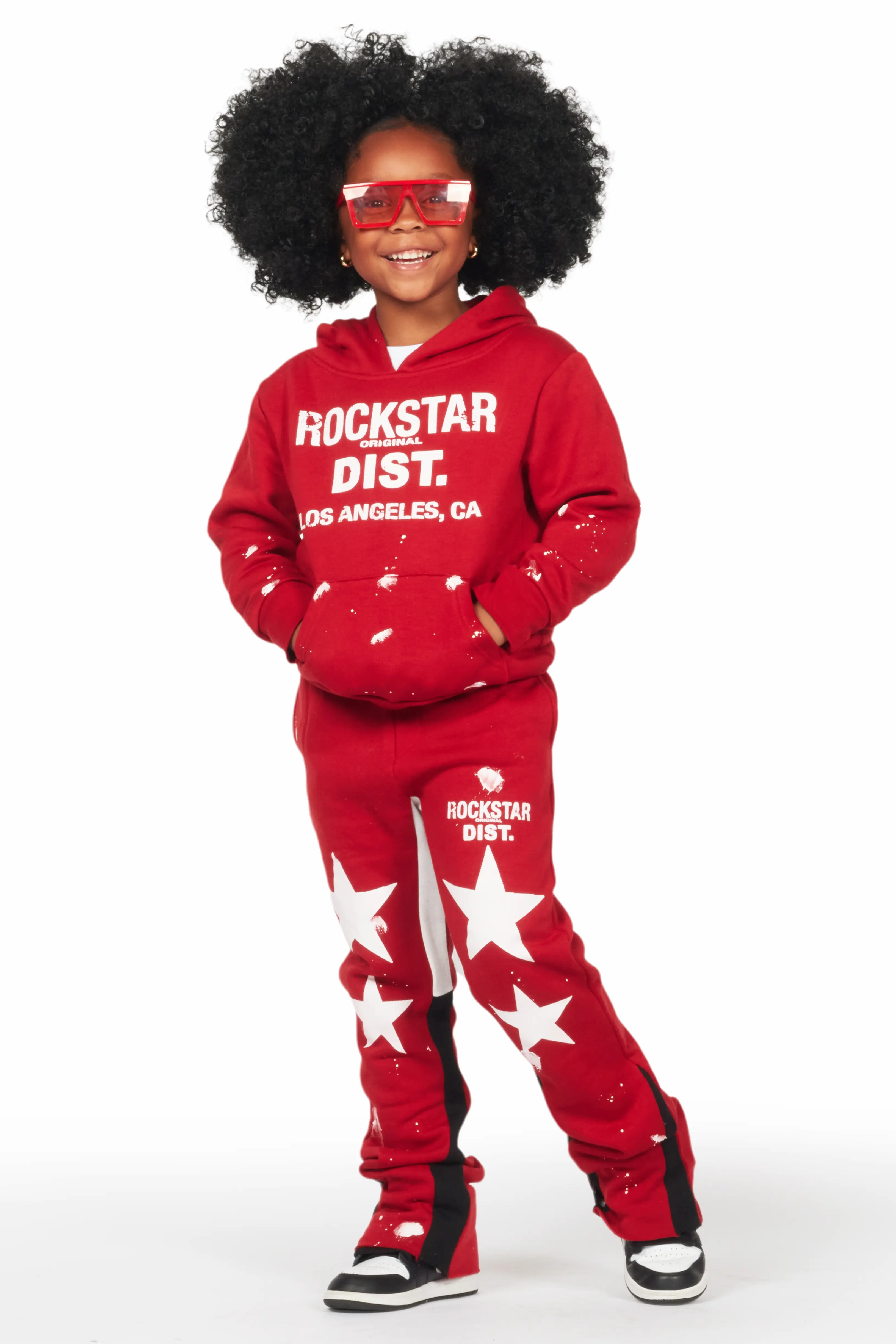 Girls Harlow Burgundy Hoodie Stacked Flare Track Set - Image 4
