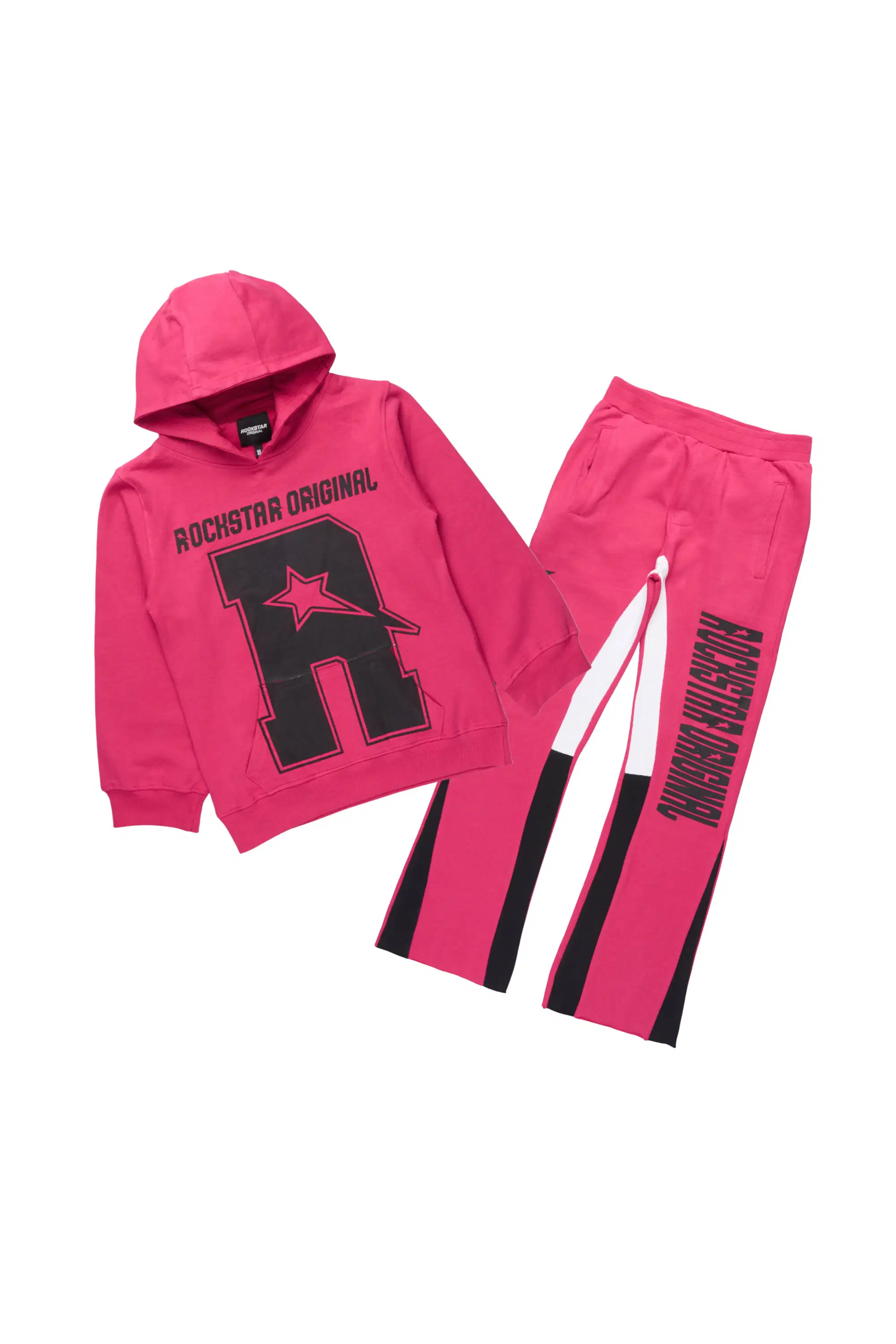 Girls Skendra Fuchsia/Black Hoodie/Stacked Flare Track Set