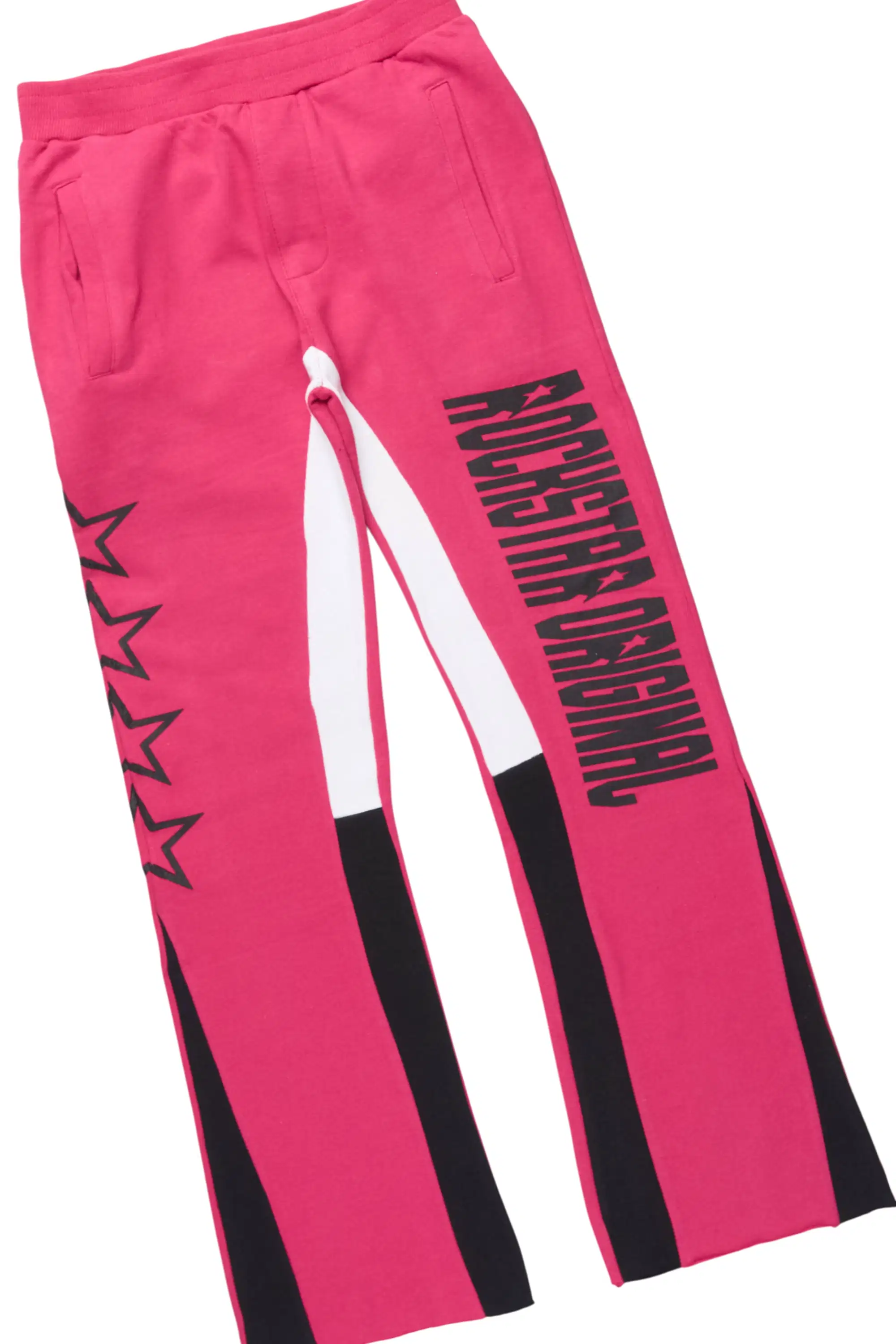 Girls Skendra Fuchsia/Black Hoodie/Stacked Flare Track Set - Image 3