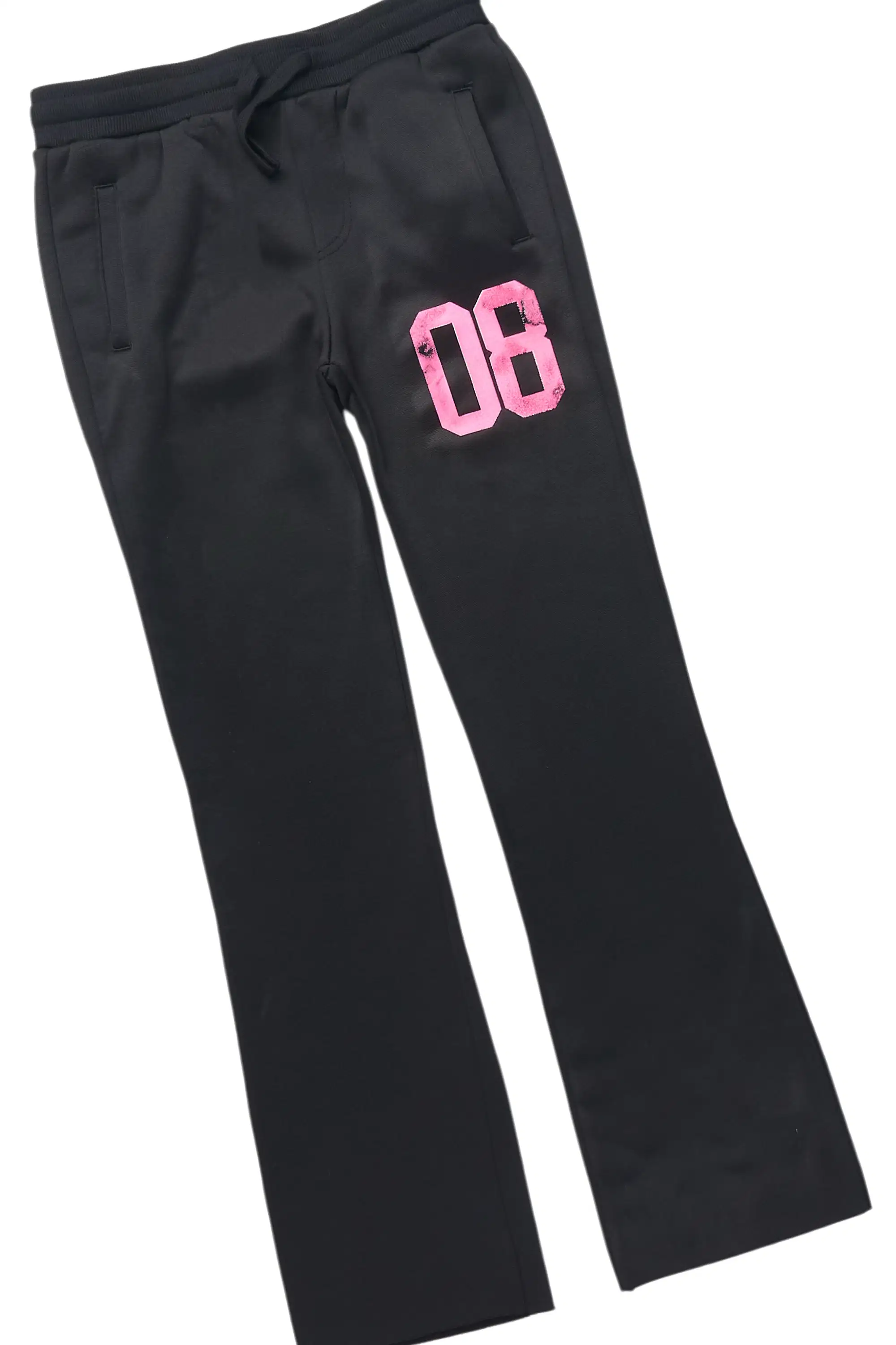 Girls Kammy 2.0 Heather Black/Pink Hoodie/Stacked Flare Track Set - Image 3