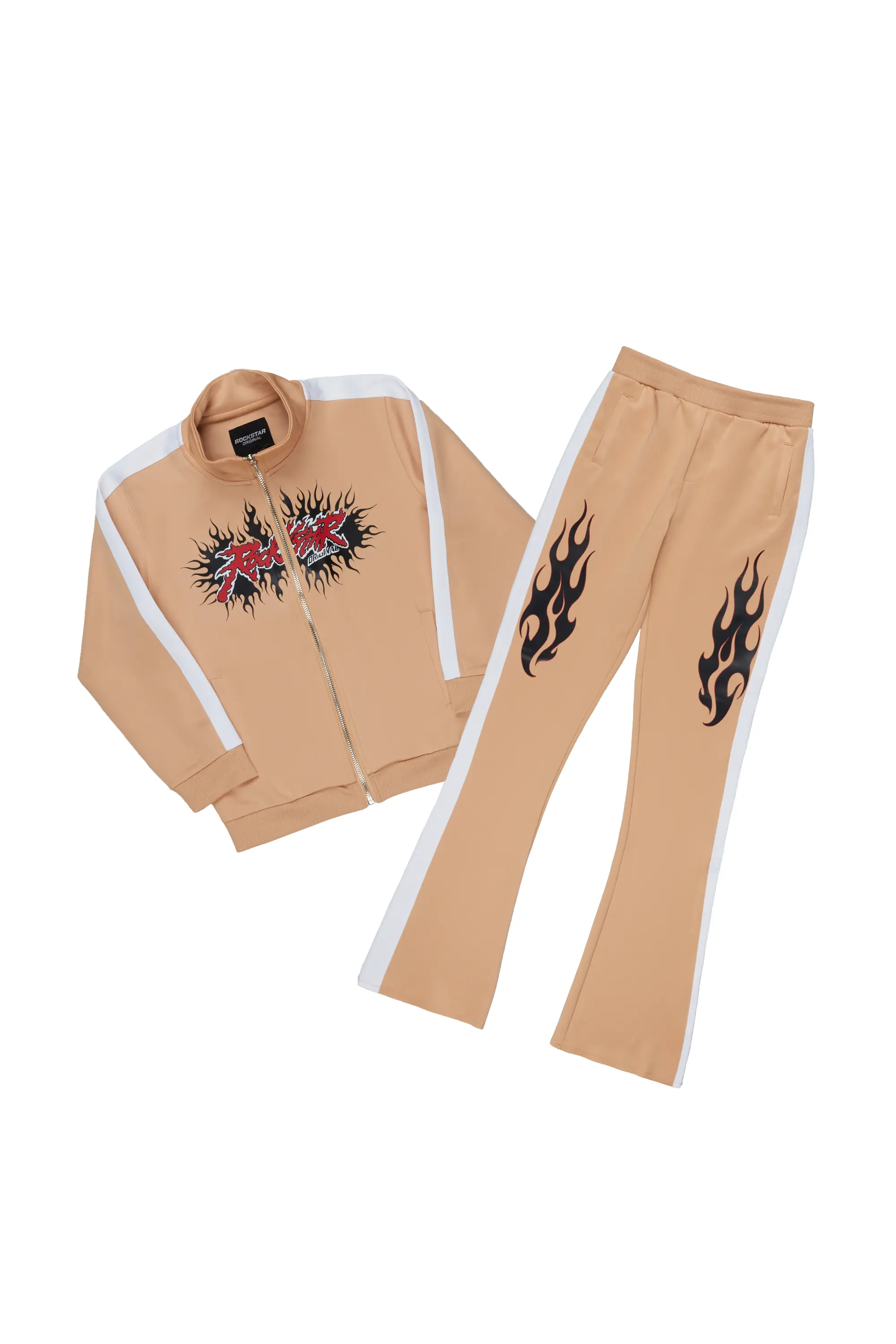 Girls Tisha Beige Tricot Super Stack Flare Track Set - Image 2