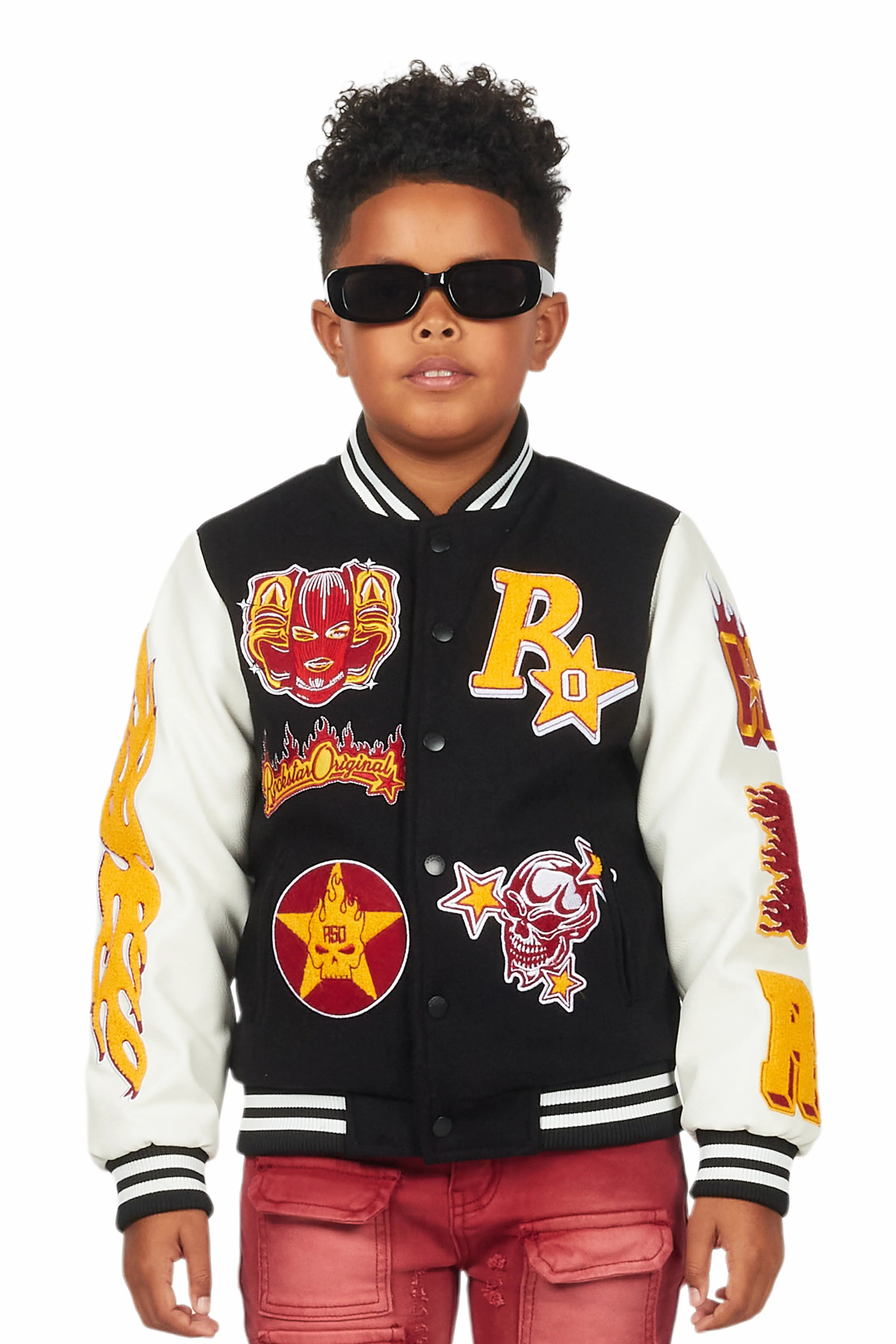 Boys Fio Black/White Varsity Jacket - Image 3