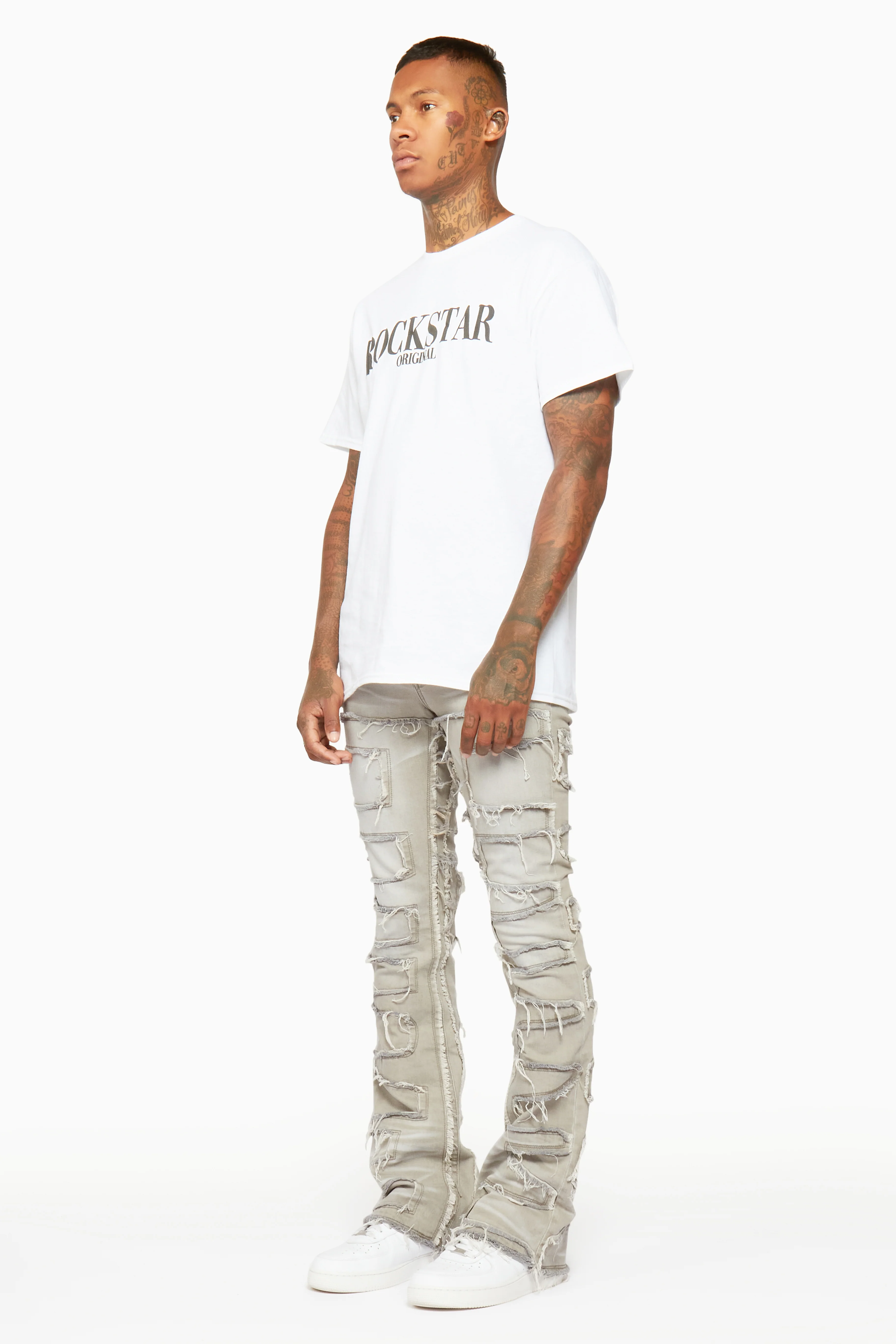 Shake Grey Stacked Flare Jean - Image 3
