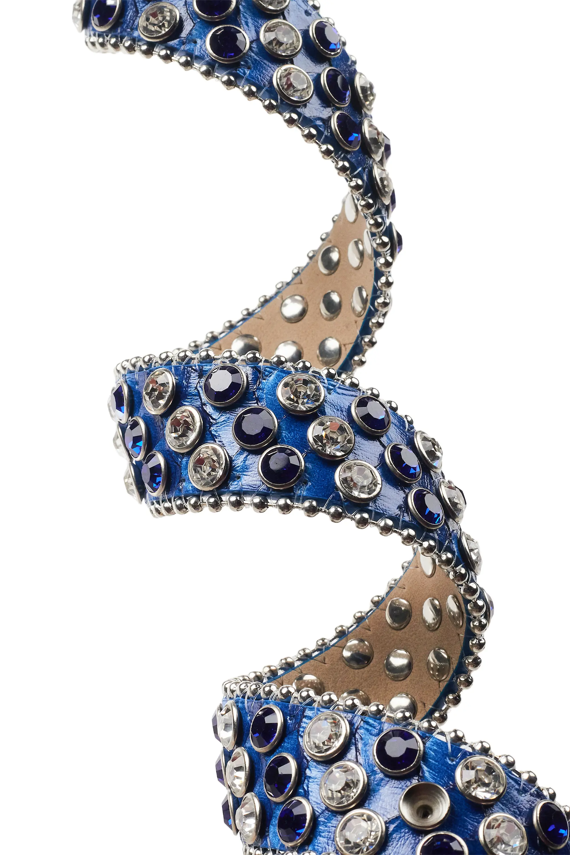 Tedros Rhinestone Blue Rockstar Logo Narrow Belt - Image 2