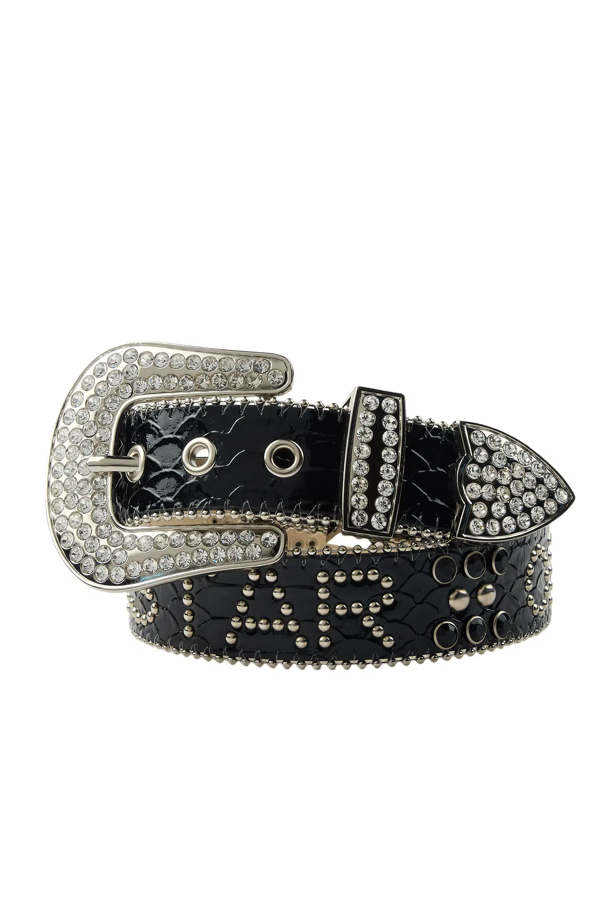Vallejo Black Rhinestones Rockstar Logo Belt