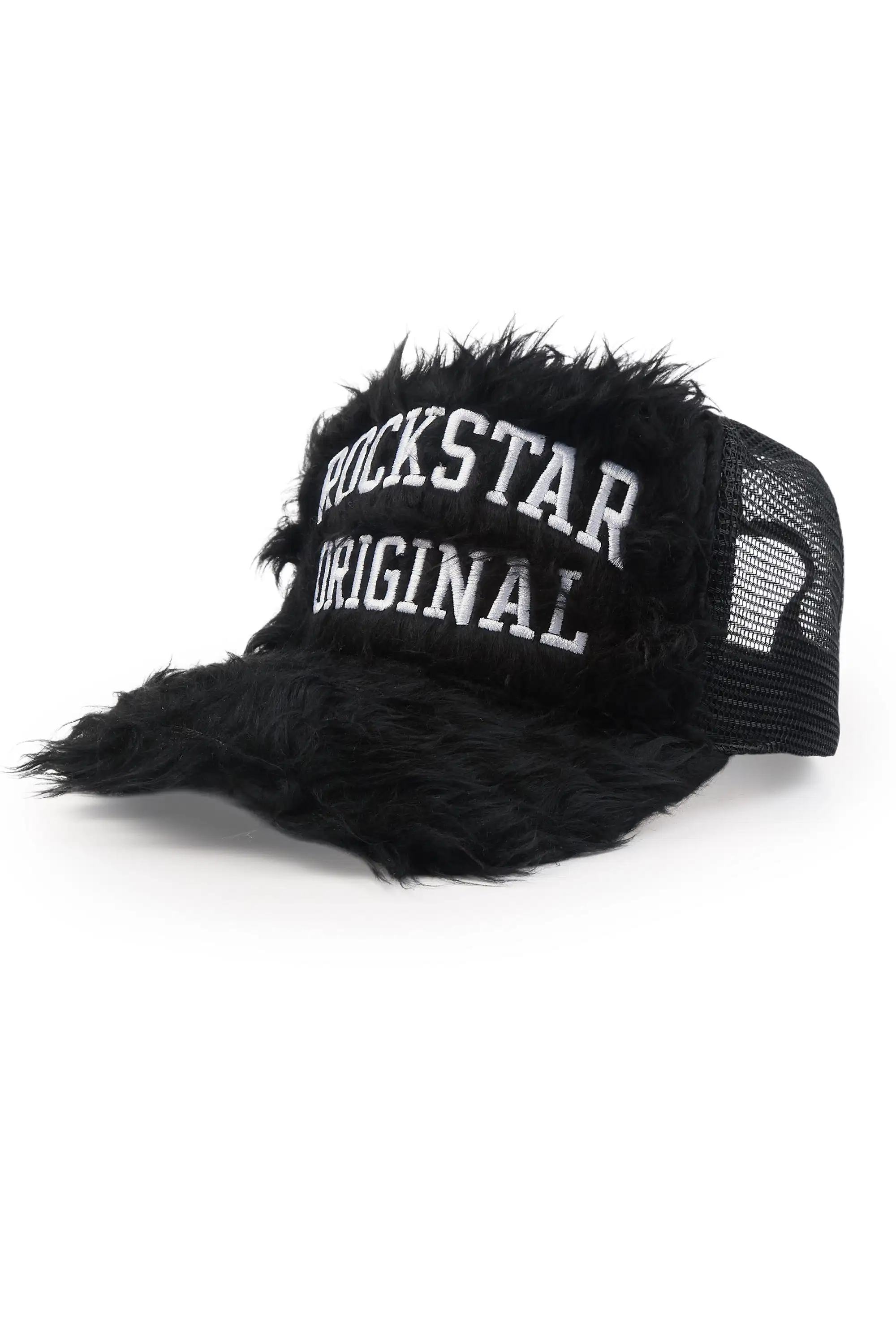 Shaggy Black Fur Trucker Hat - Image 2