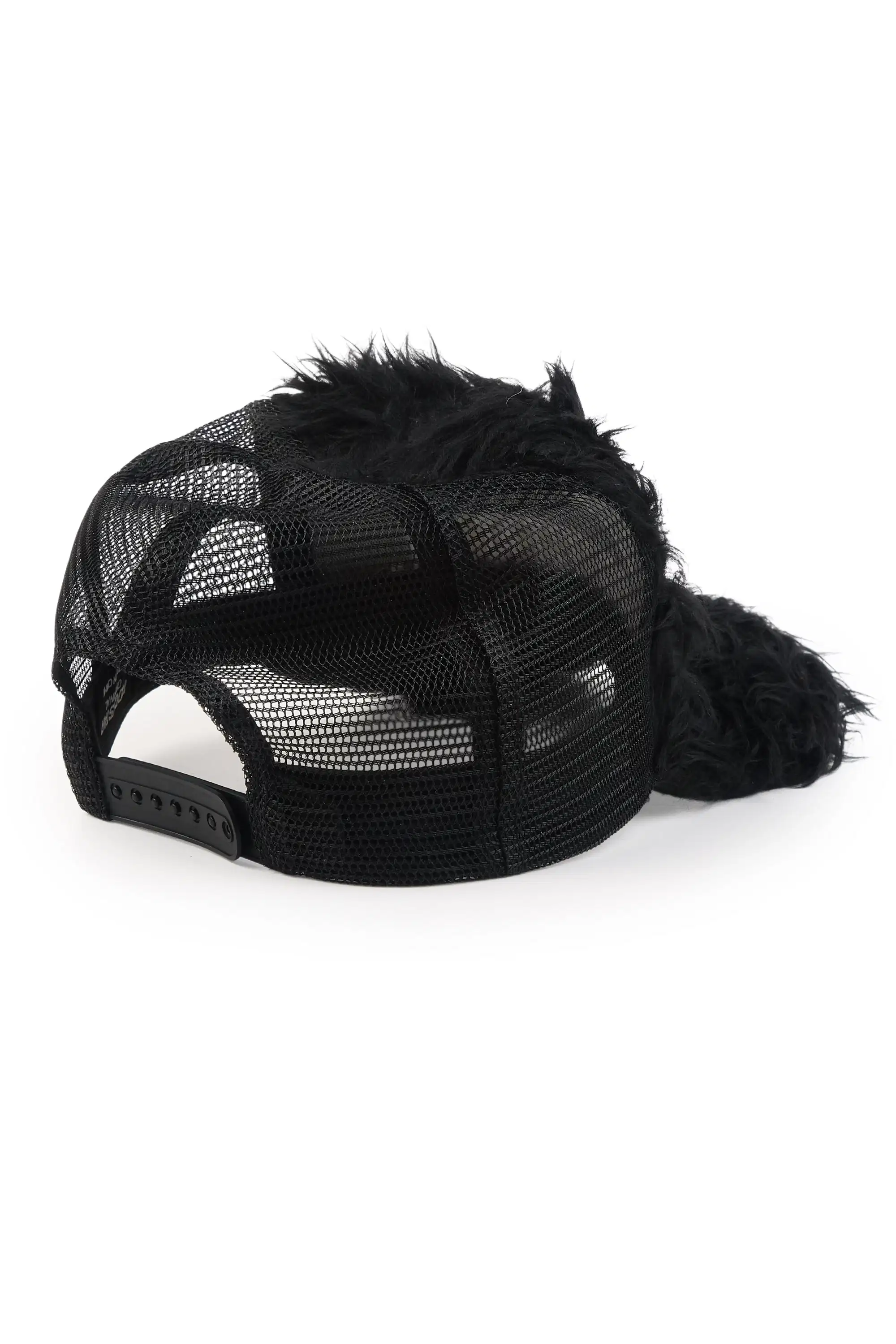 Shaggy Black Fur Trucker Hat - Image 3
