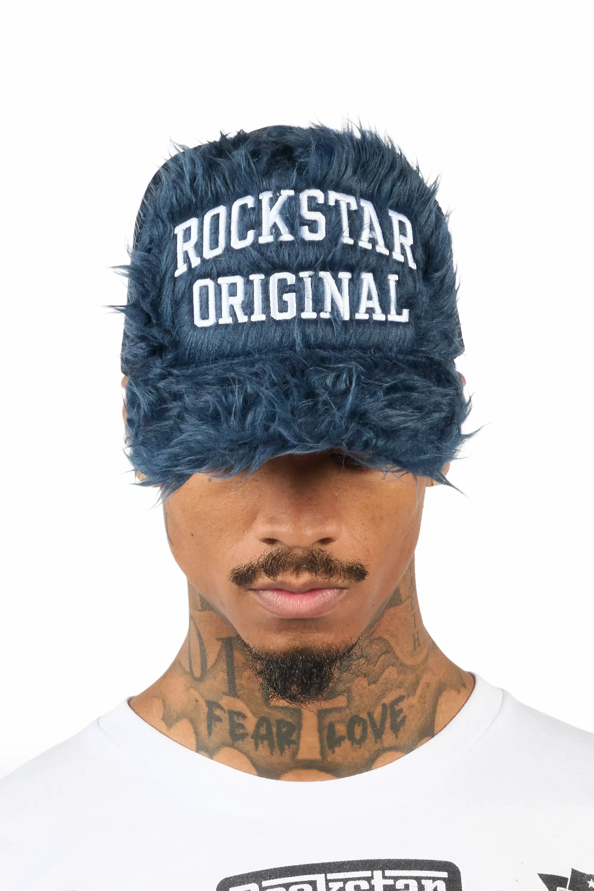 Shaggy Navy Fur Trucker Hat - Image 2