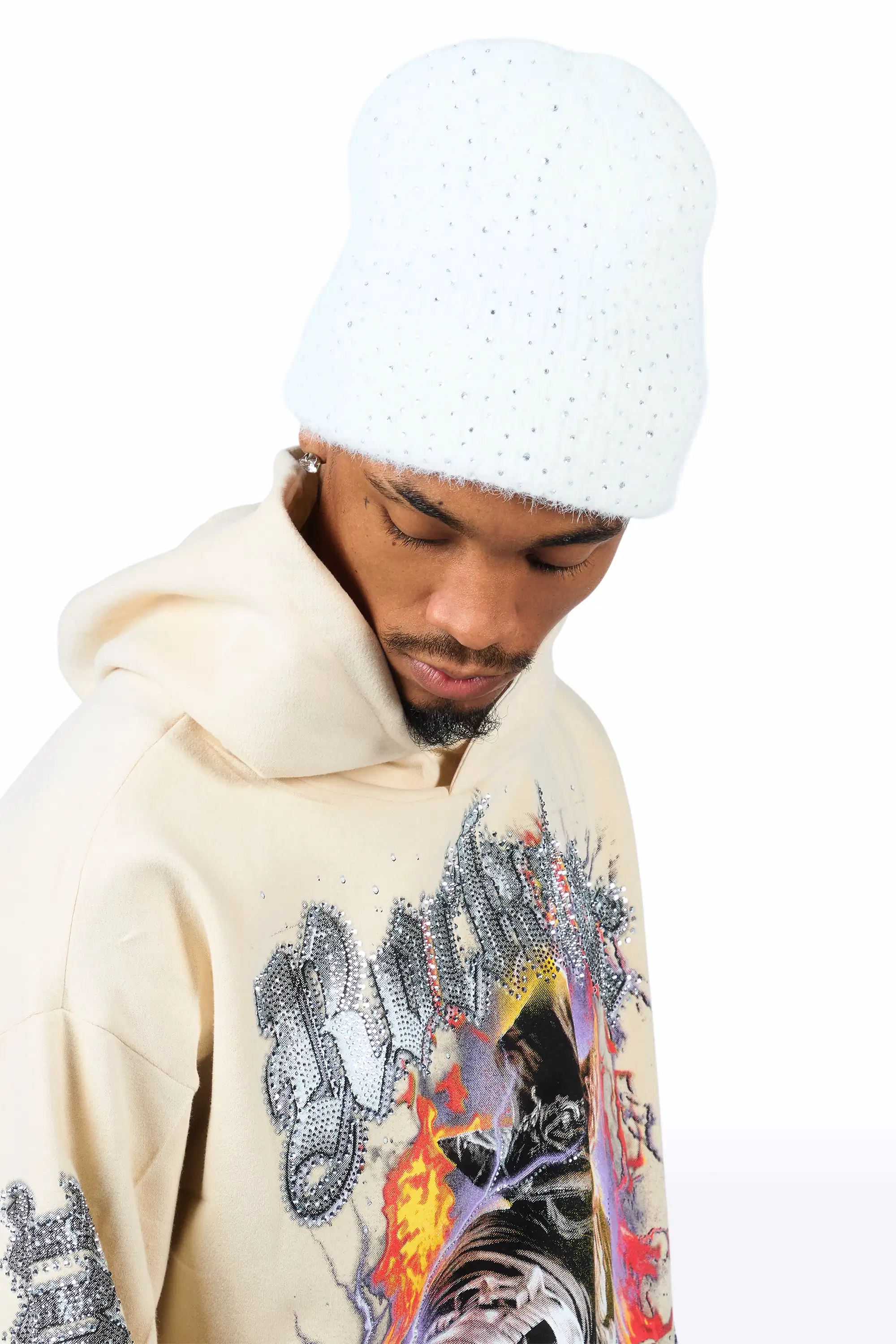 Noir White Rhinestone Beanie - Image 4