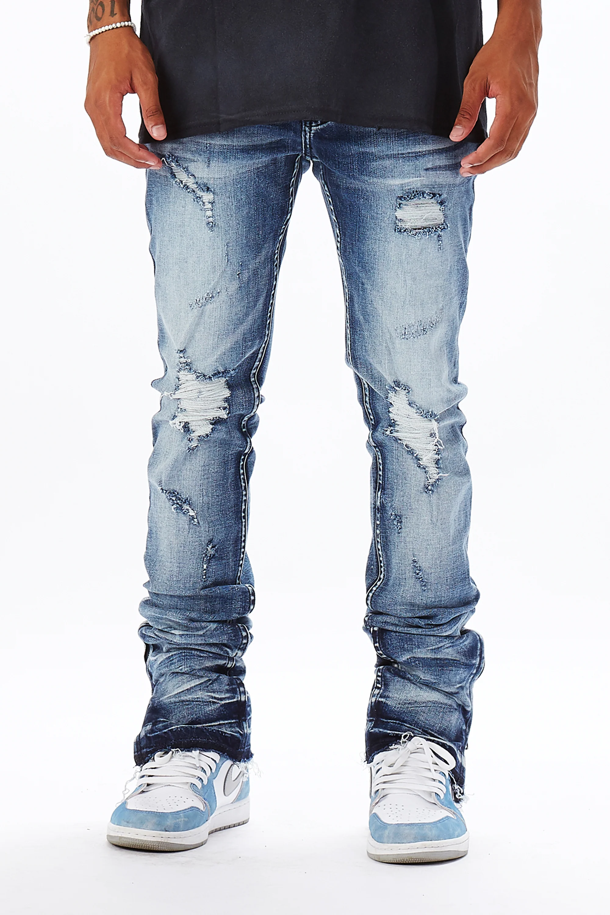 Jaymes Blue Stacked Flare Jean - Image 6