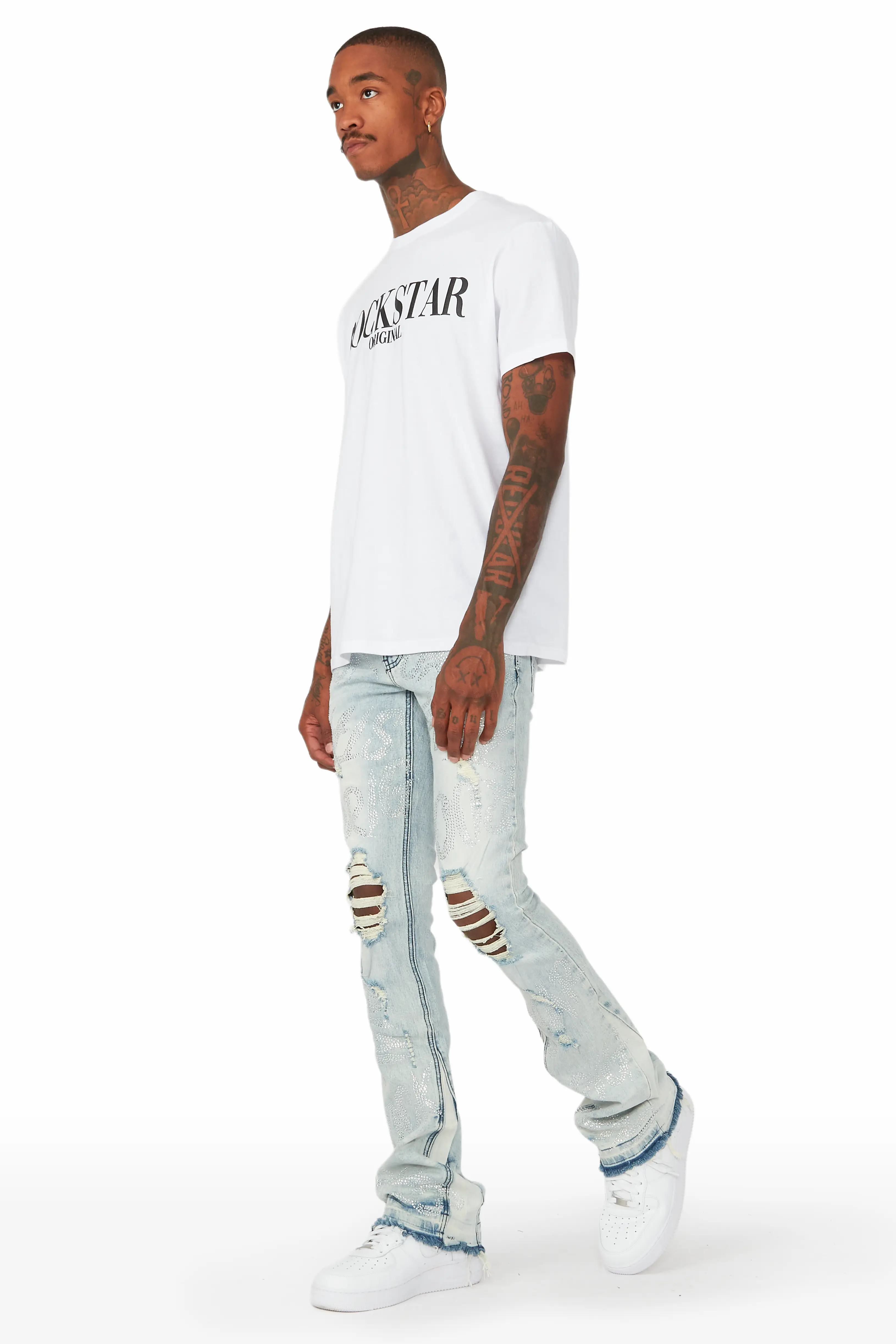 Cato Graphic Stacked Flare Jean-Blue - Image 6