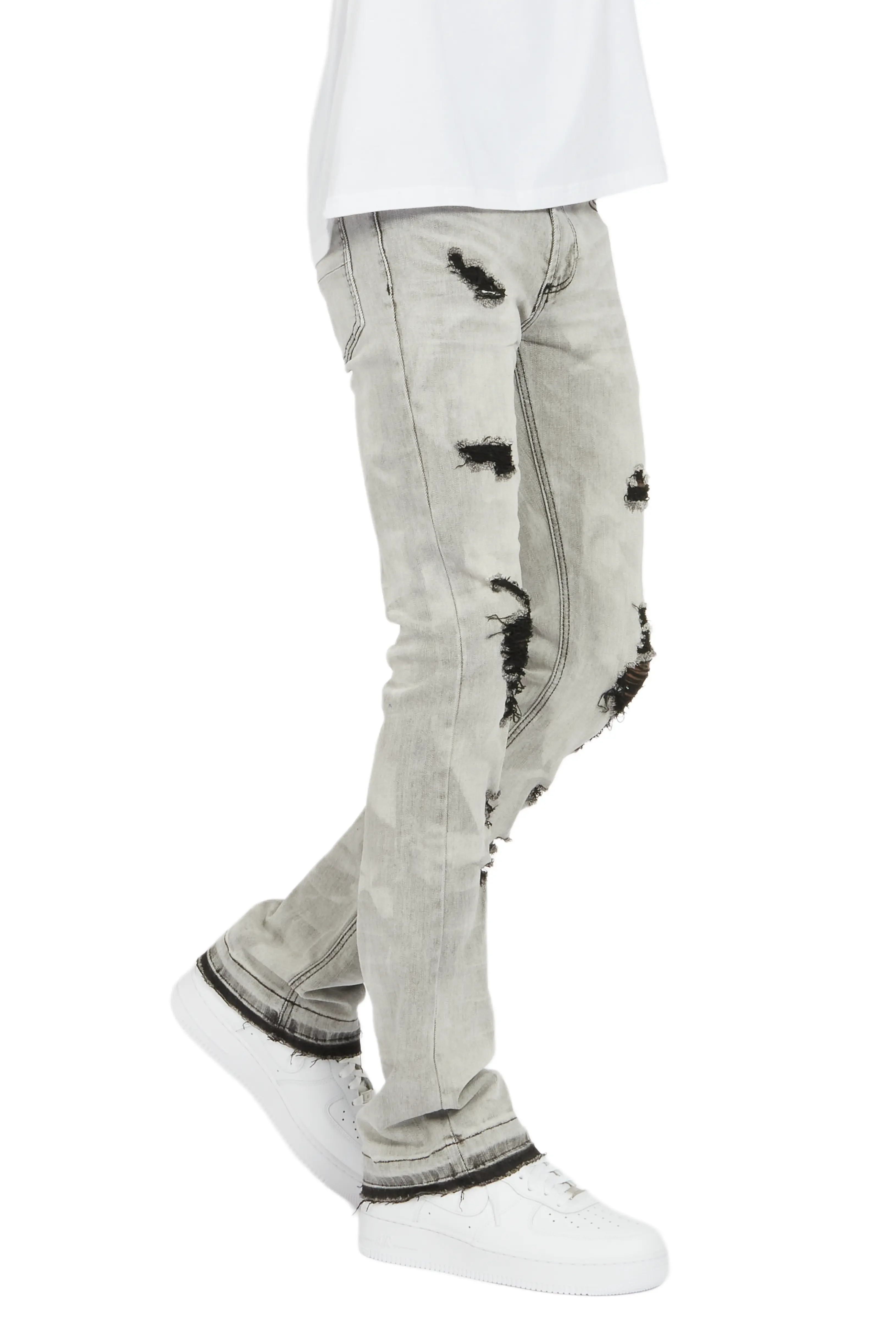 Florence Light Grey Stacked Flare Jean - Image 9