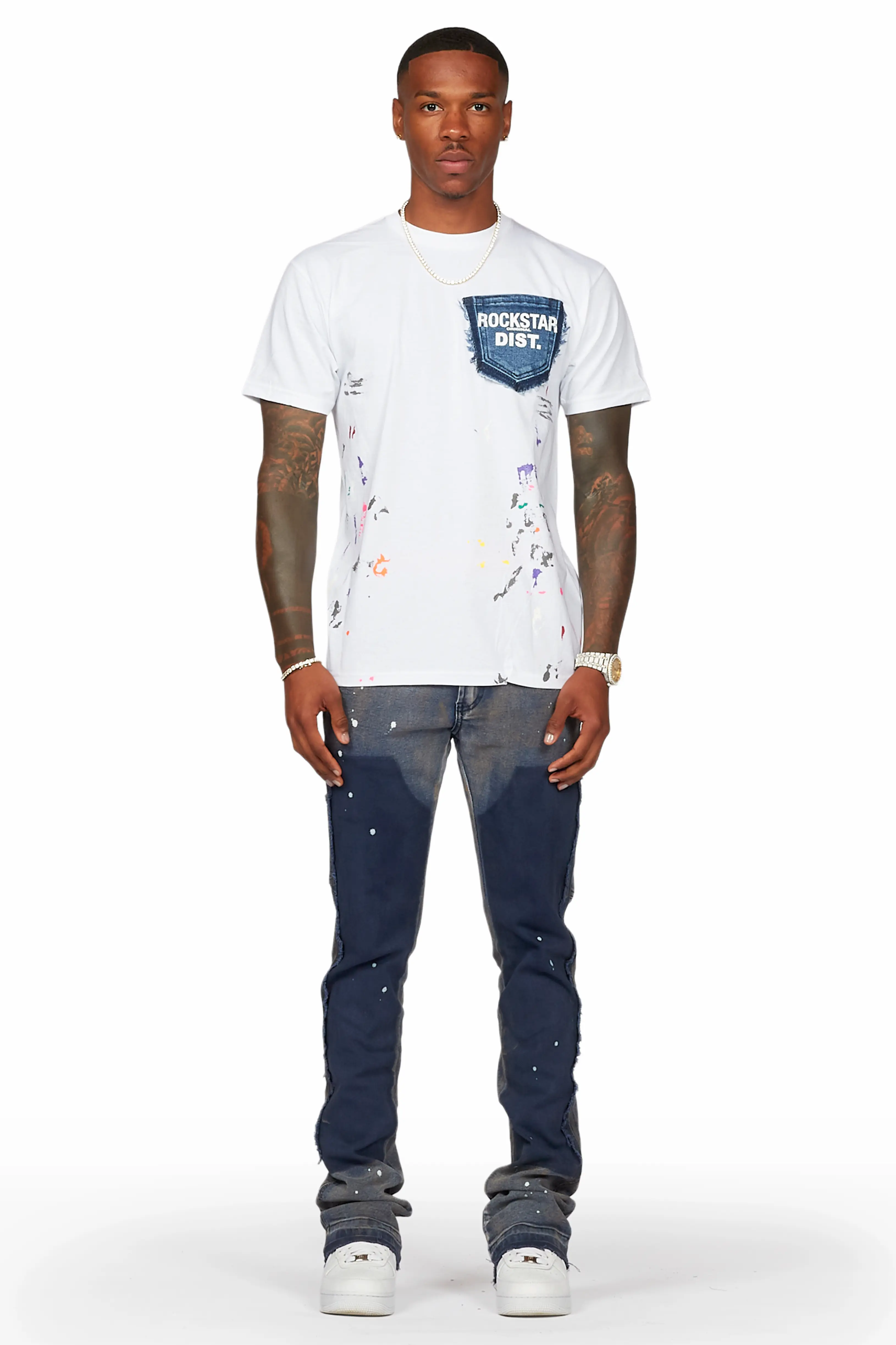 Serrano Navy Stacked Flare Jean - Image 3