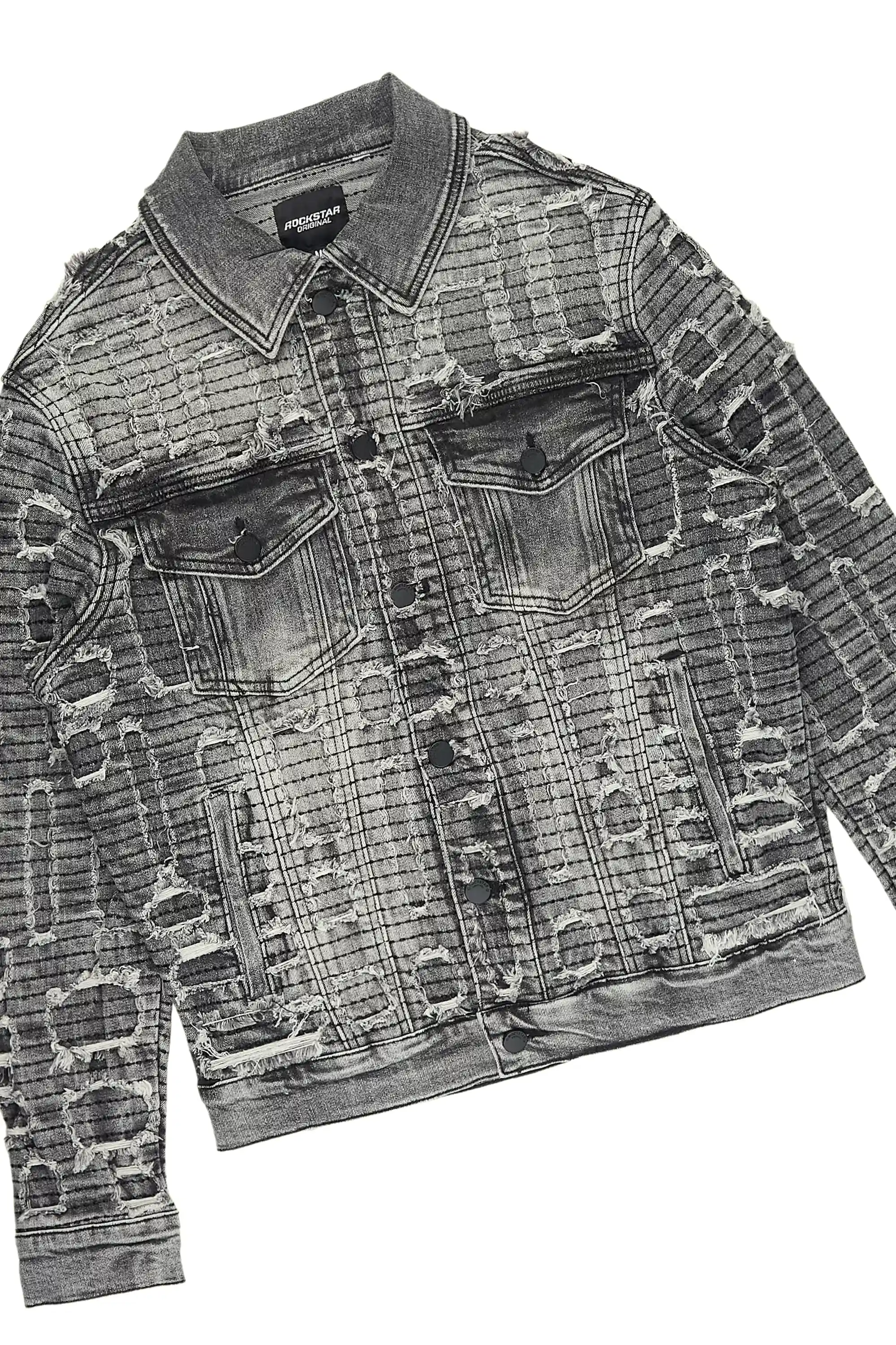Gribo Grey Denim Jacket/Stacked Flare Jean Set - Image 10