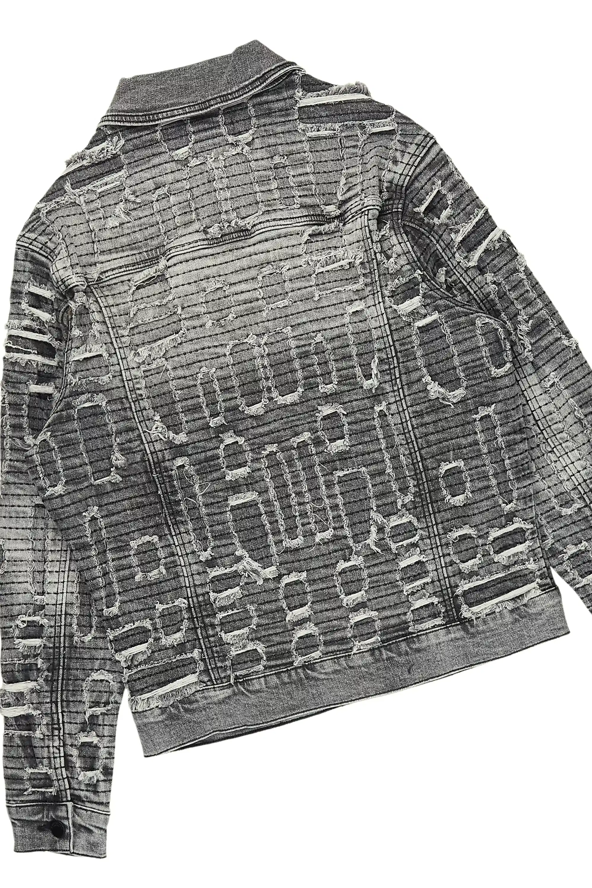 Gribo Grey Denim Jacket/Stacked Flare Jean Set - Image 11