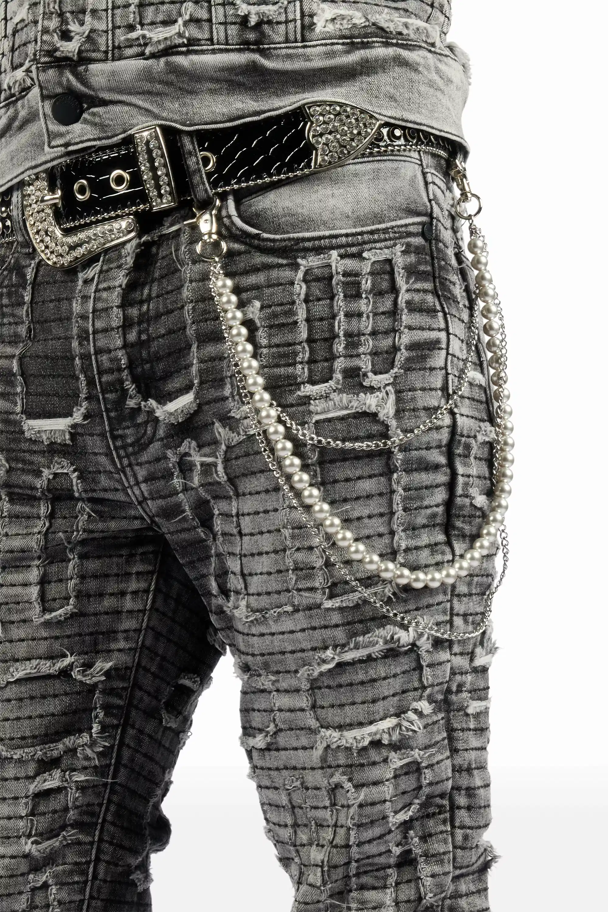 Gribo Grey Denim Jacket/Stacked Flare Jean Set - Image 3