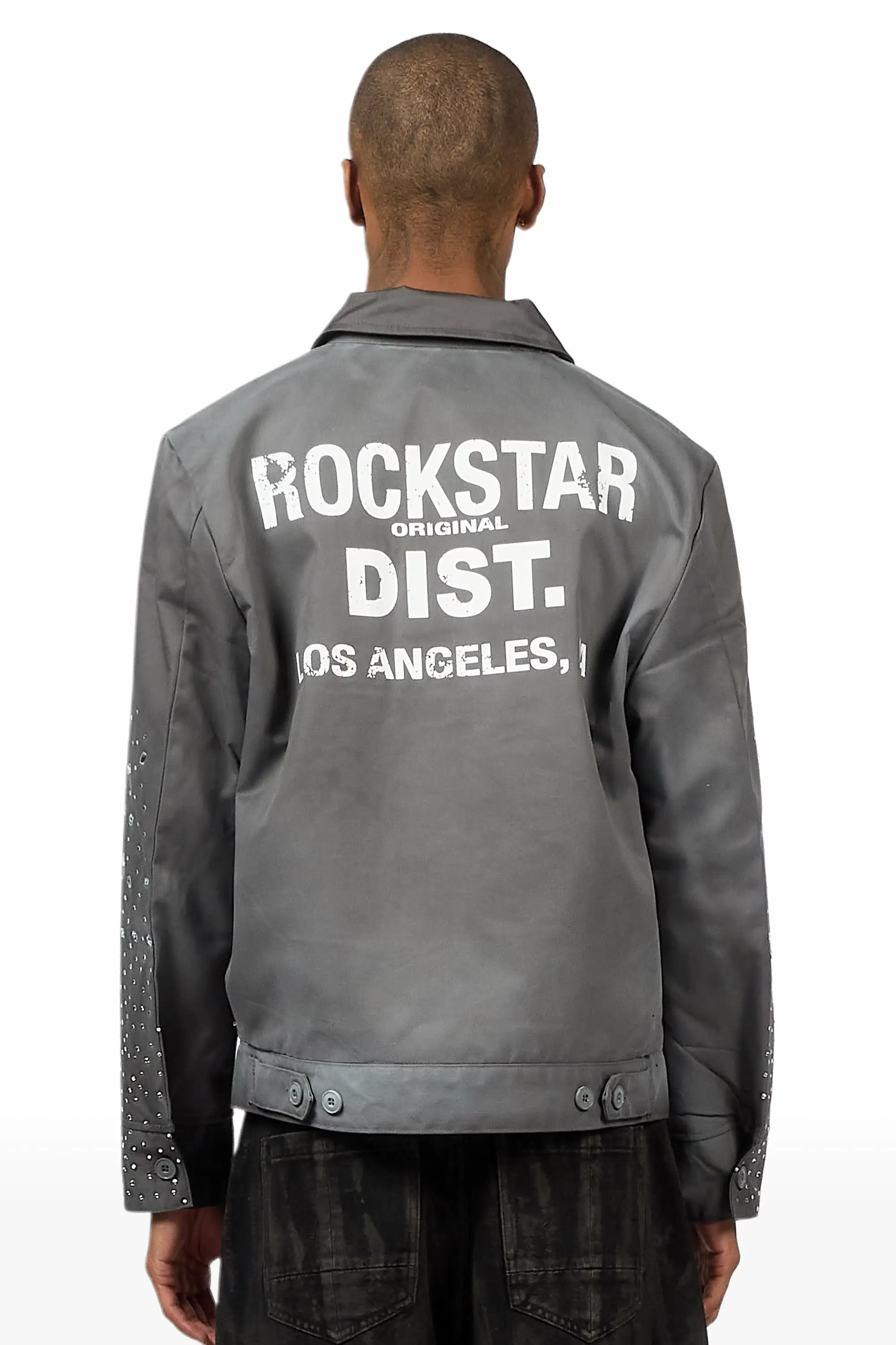 Traval Dark Grey Rhinestone Workman Jacket - Image 3