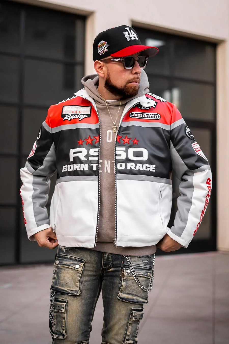 Balint Red/White Leather Moto Jacket - Image 12