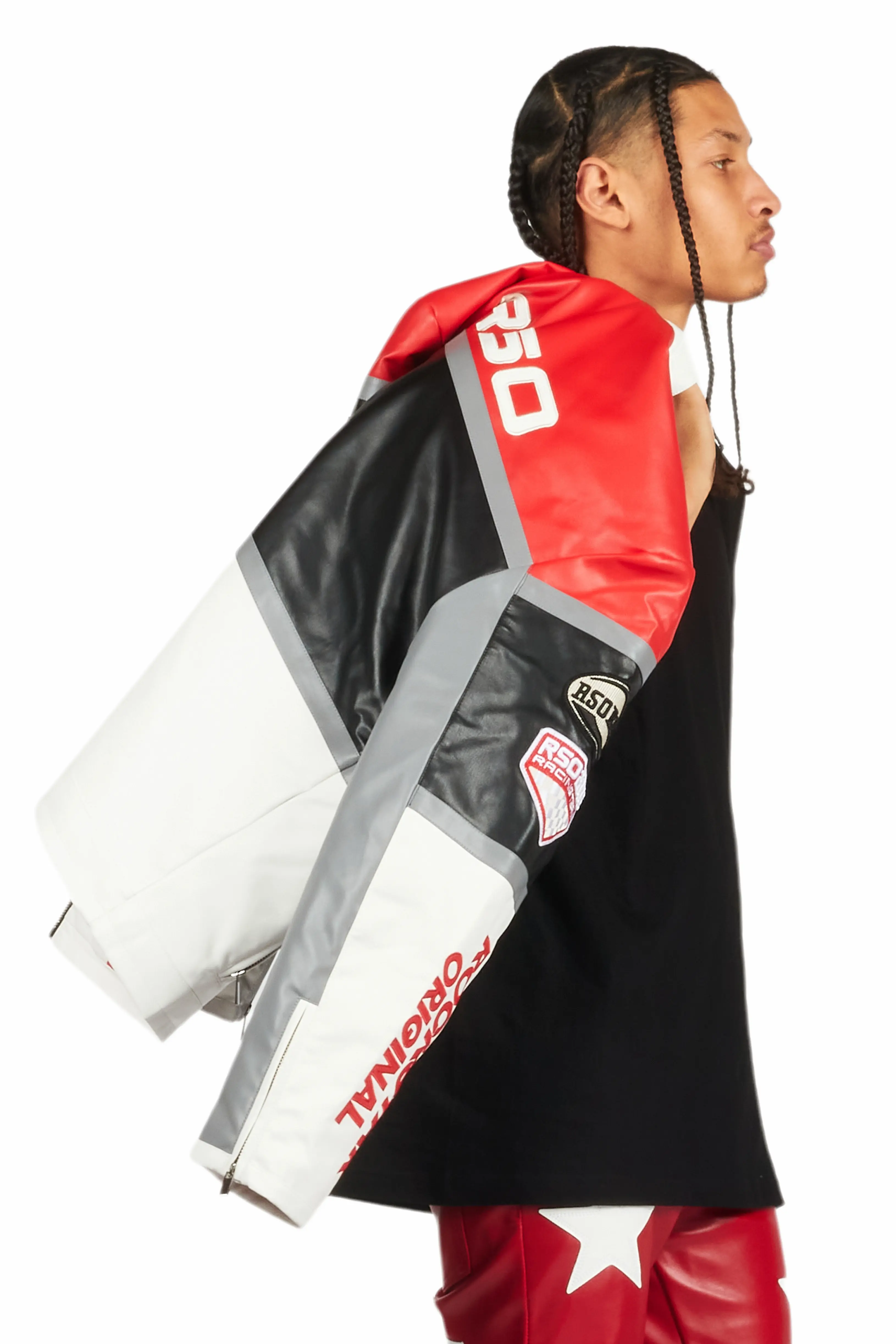 Balint Red/White Leather Moto Jacket - Image 8