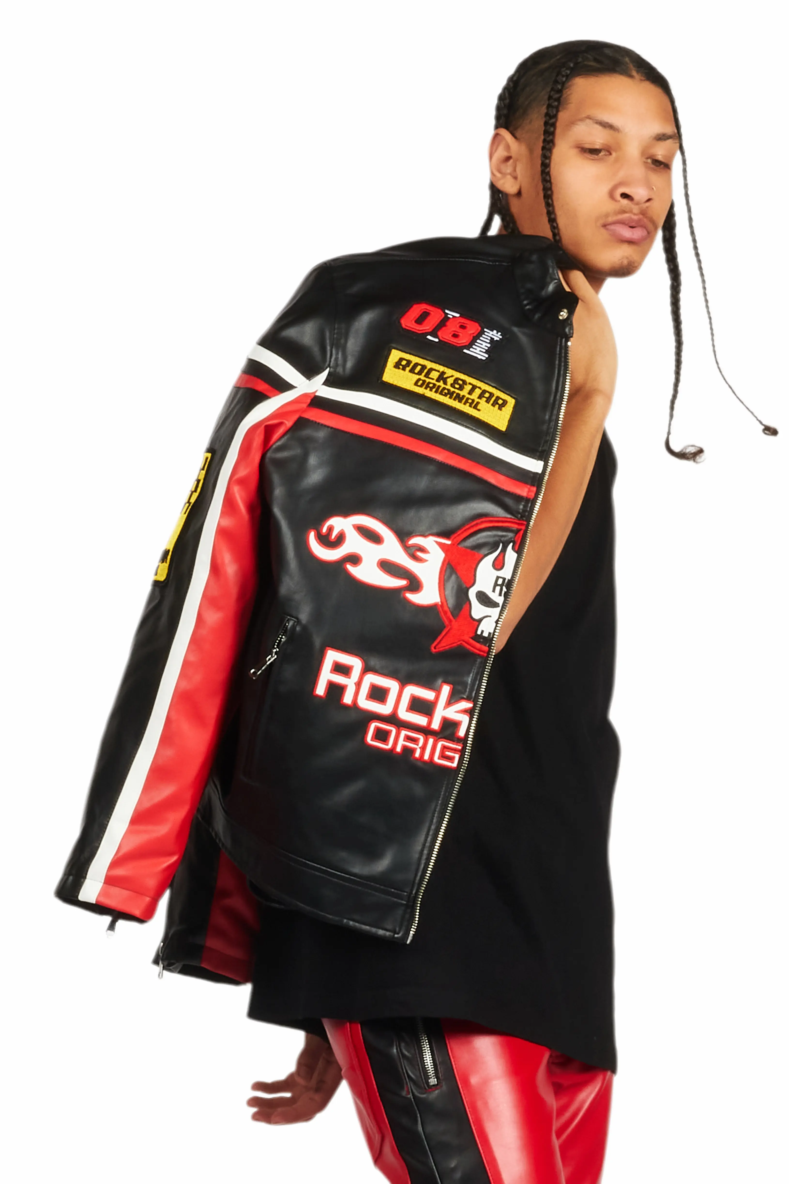 Roch Black/White Leather Moto Jacket - Image 8