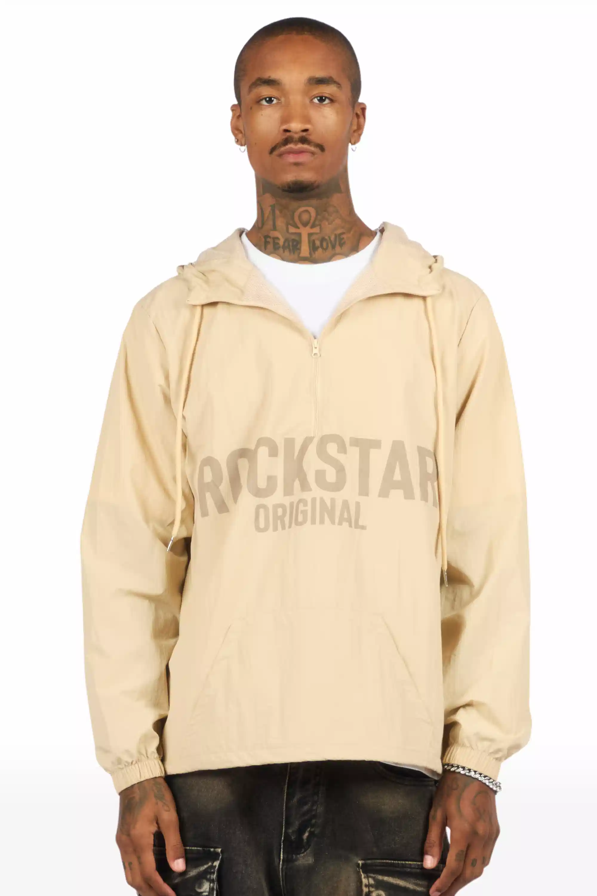 Sana Beige Graphic Windbreaker