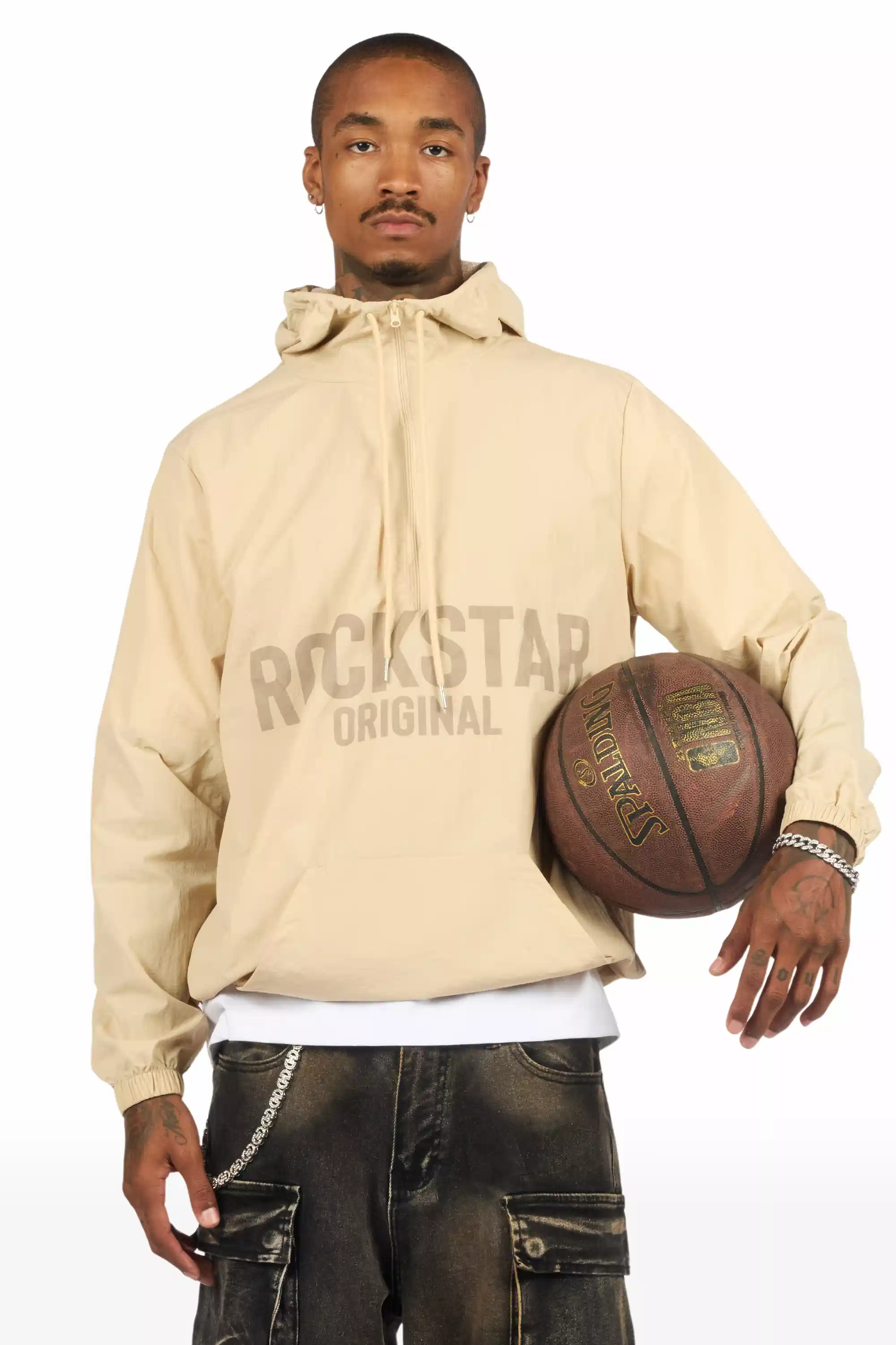 Sana Beige Graphic Windbreaker - Image 3