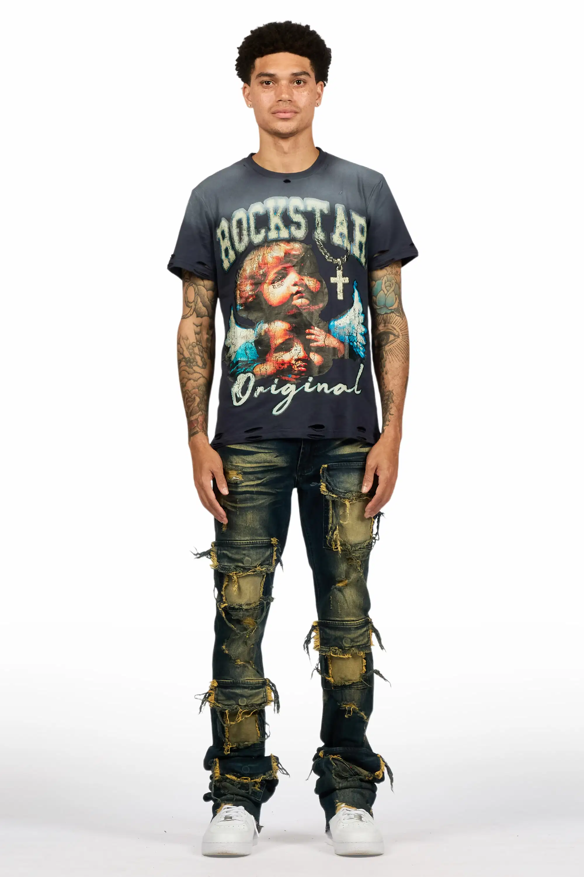 Pooja Dark Blue Super Stacked Flare Jean - Image 3