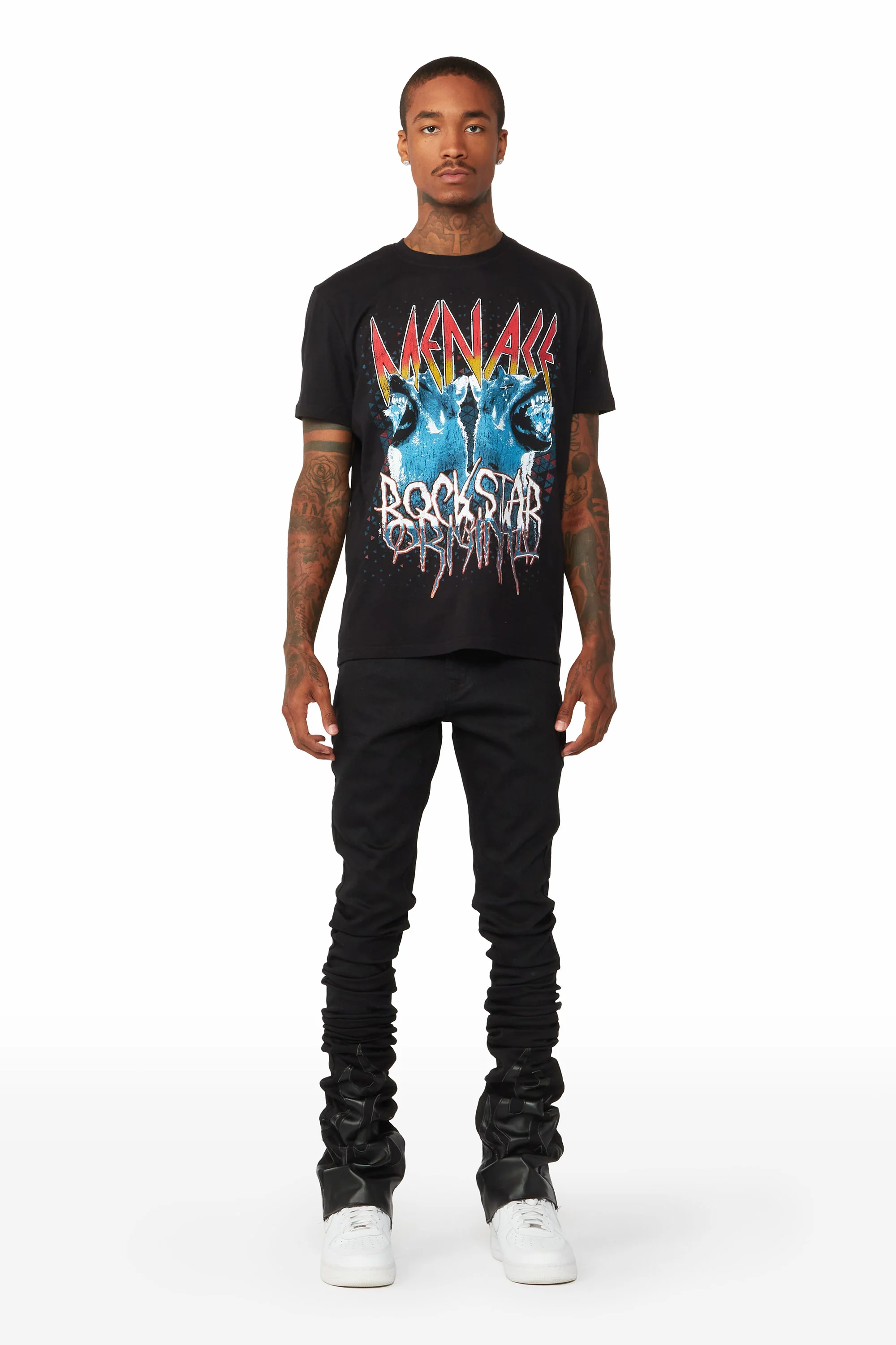 Davian Black Patchwork Super Stacked Flare Jean - Image 2