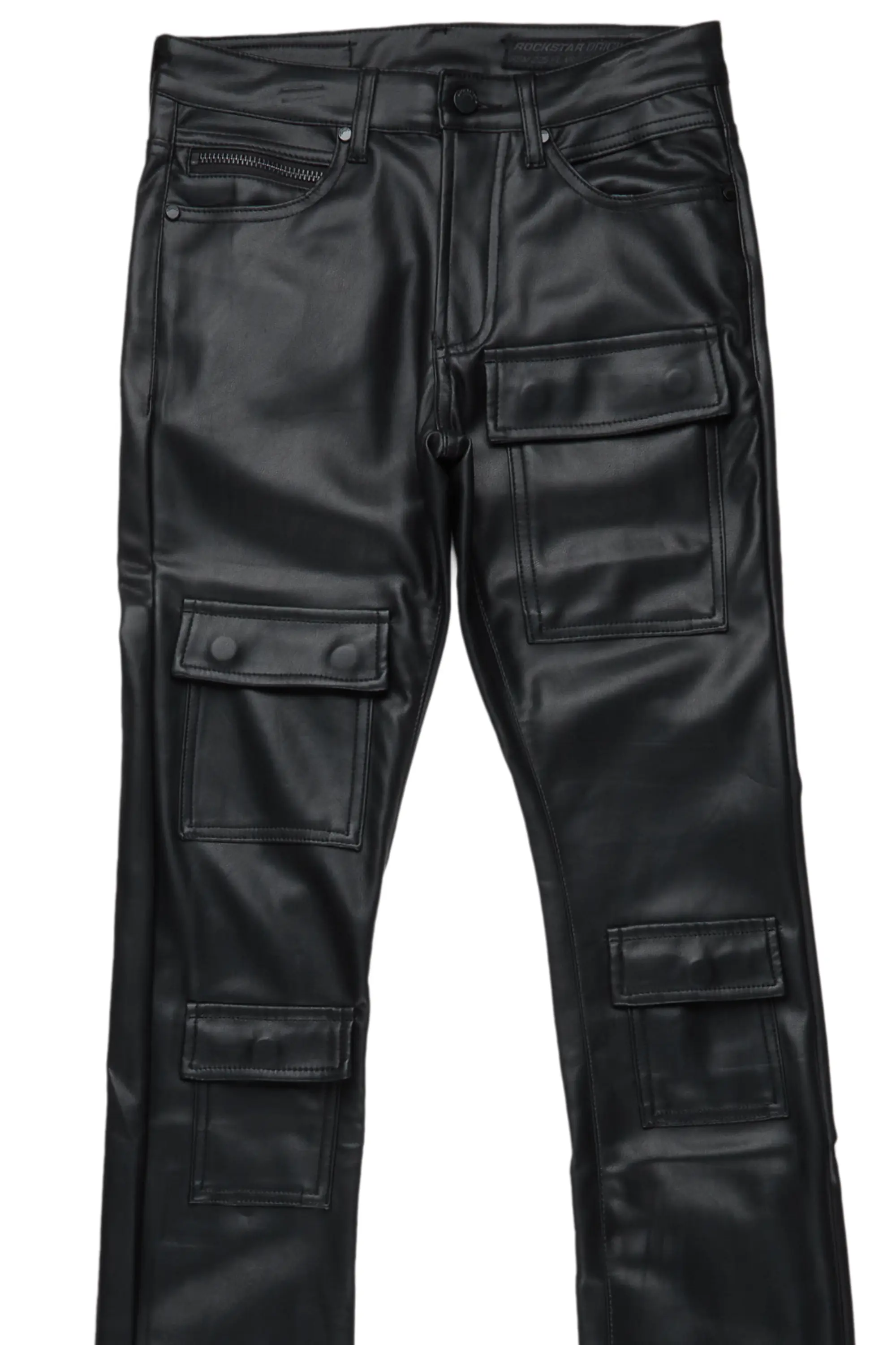 Petrus Black Faux Leather Super Stacked Flare Jean - Image 4