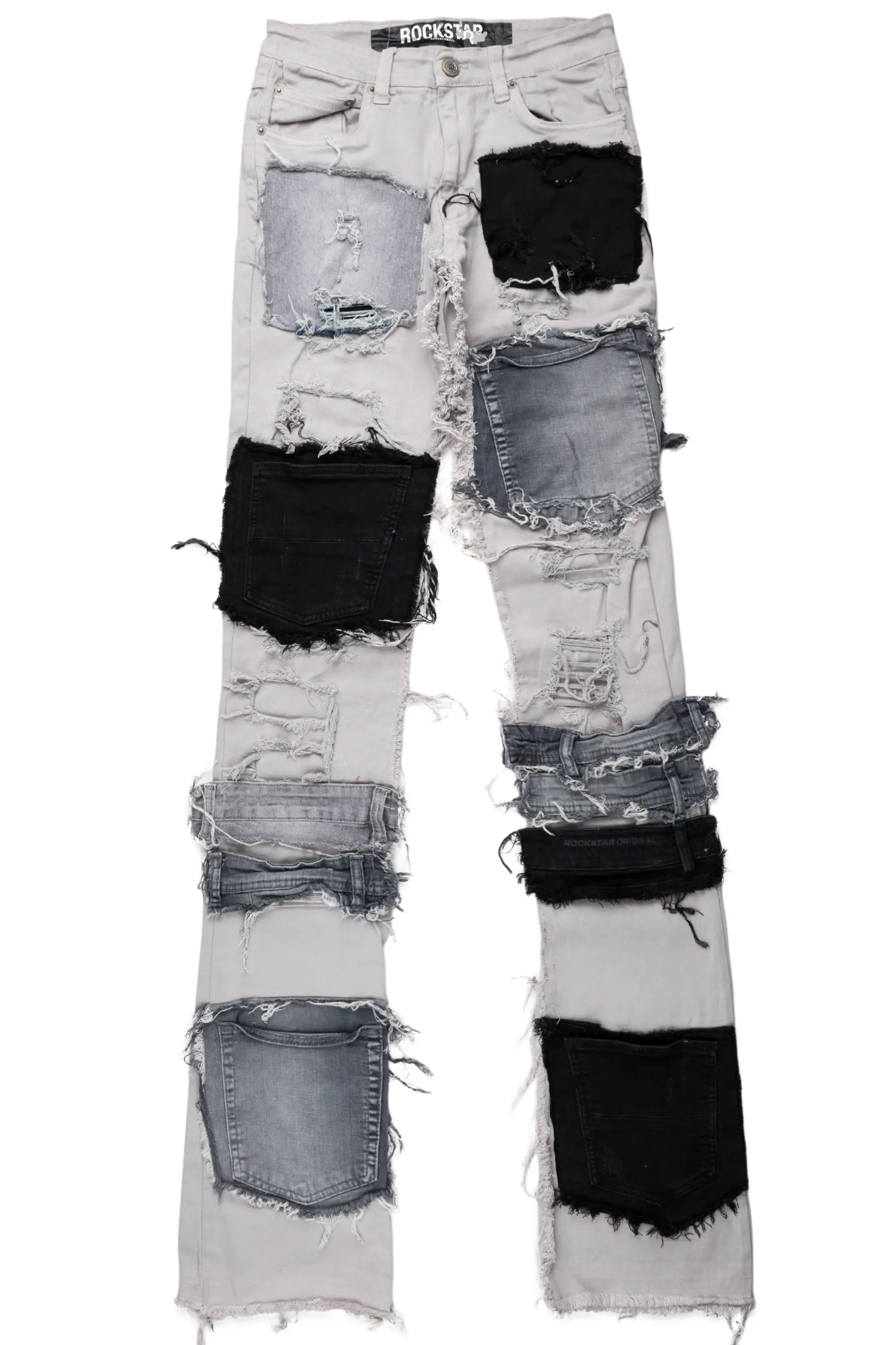 Cosette Light Grey Patchwork Super Stacked Jean - Image 2