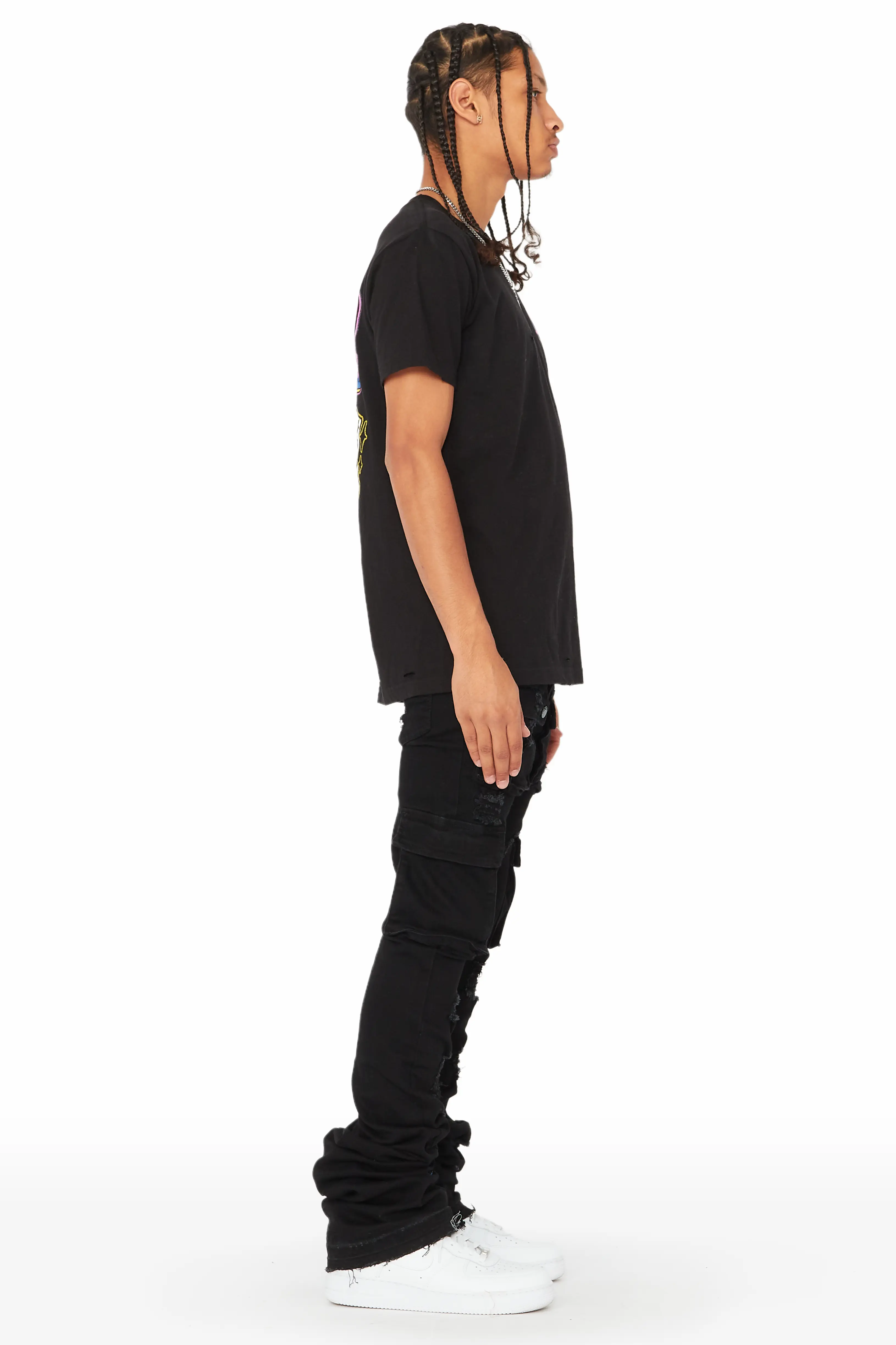 Zaire Black Cargo Super Stacked Flare Jean - Image 3