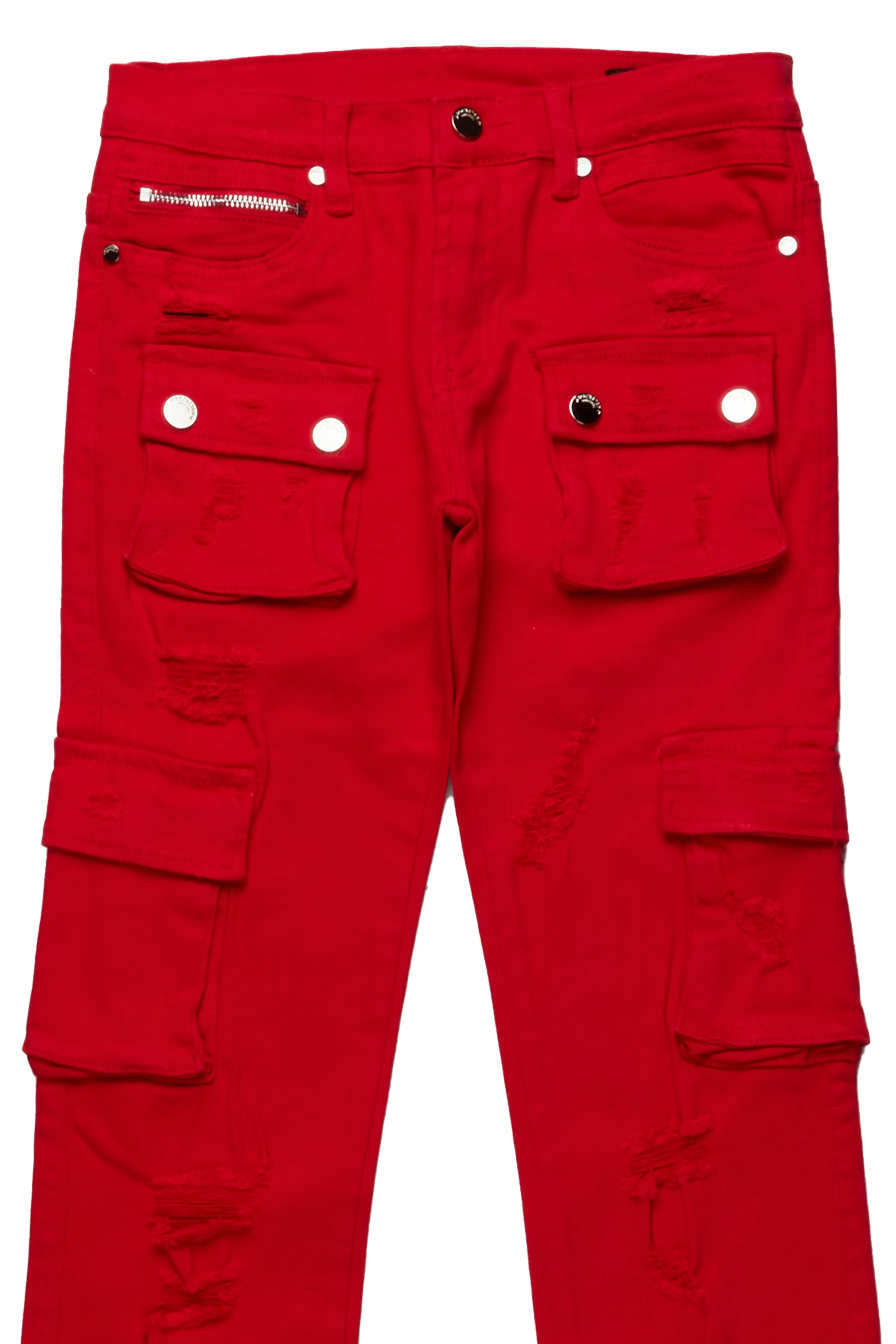 Zaire Red Cargo Super Stacked Flare Jean - Image 3