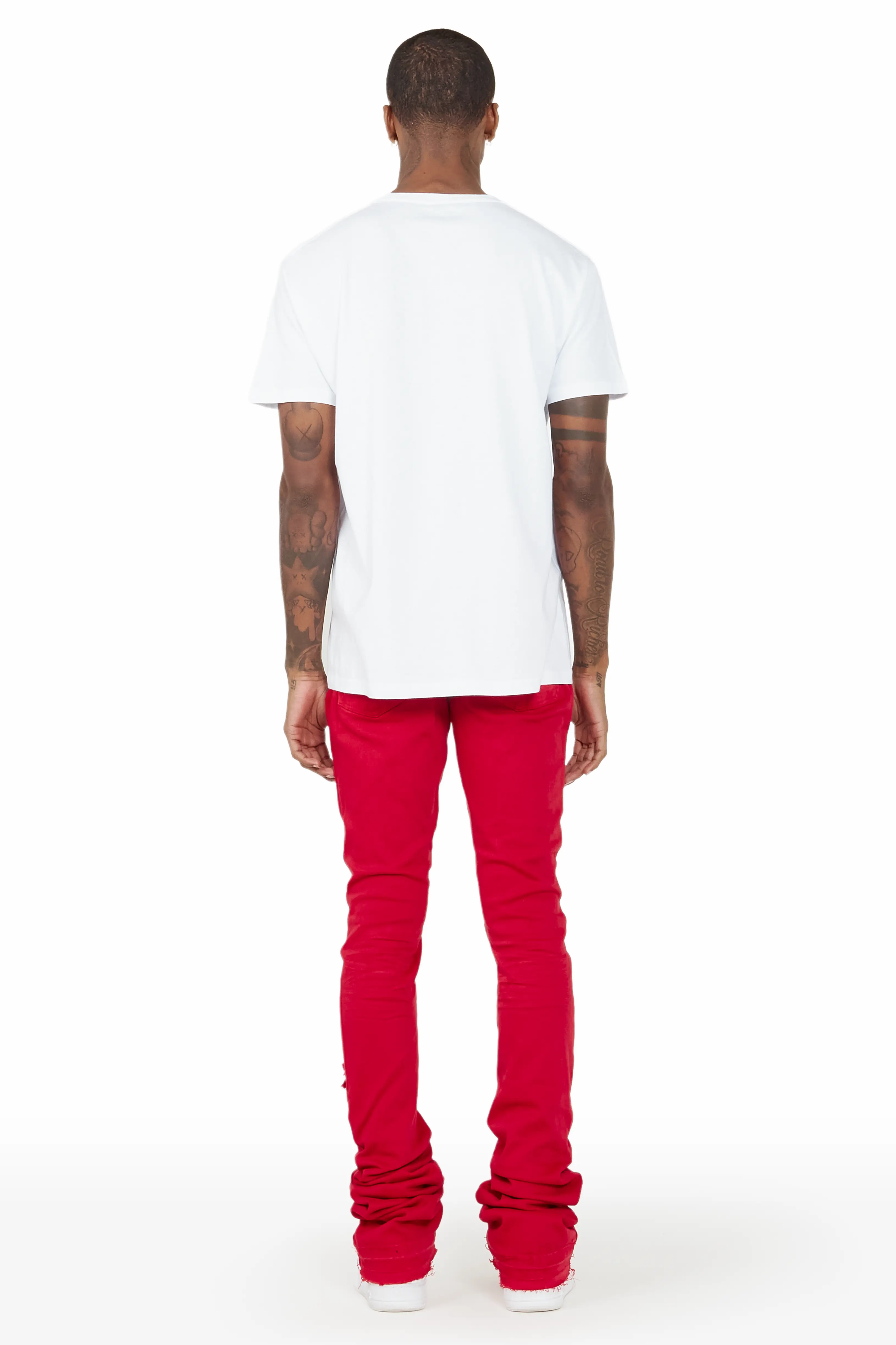 Badal Red Super Stacked Flare Jean - Image 4