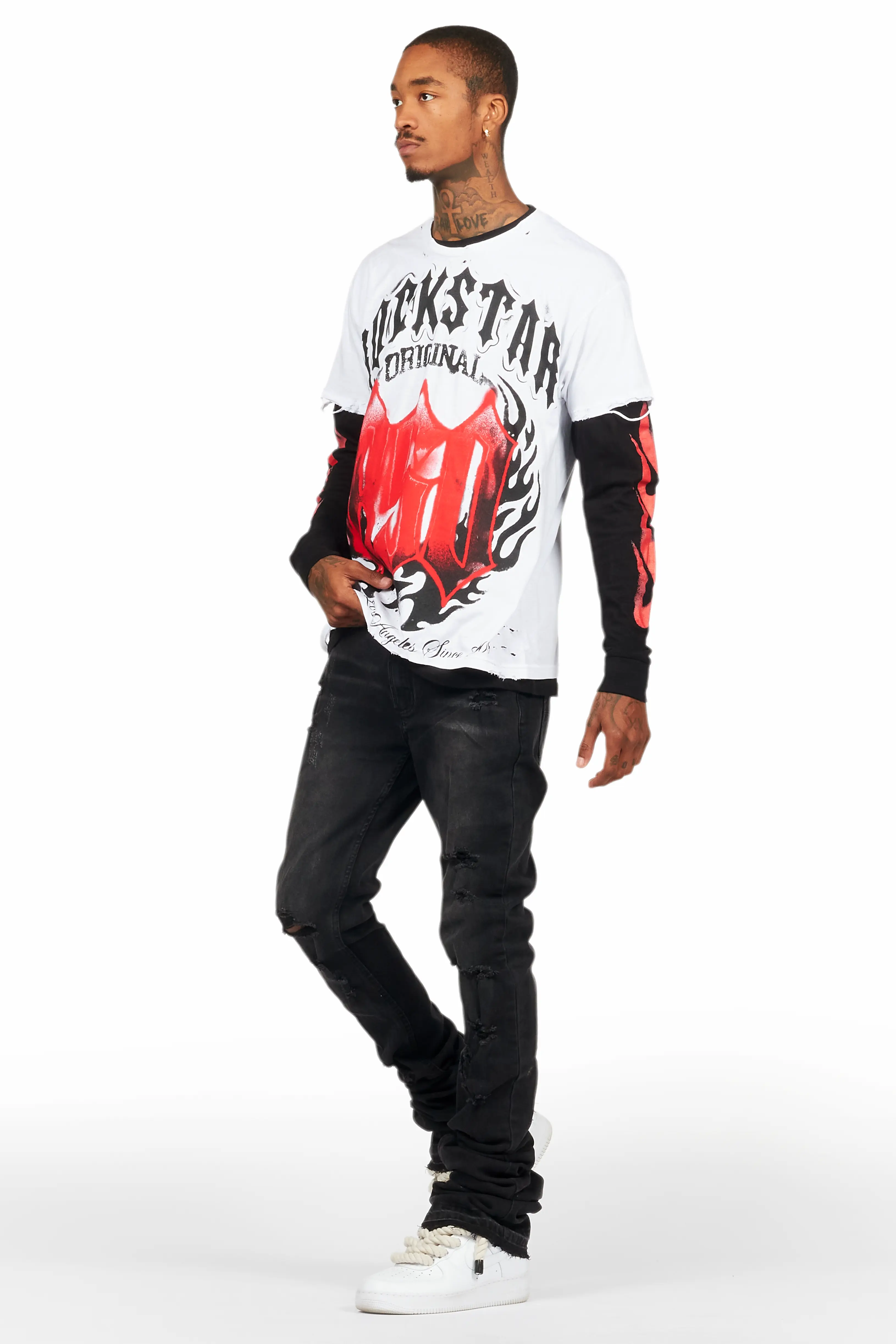 Stellan Dark Grey Super Stacked Flare Jean - Image 6