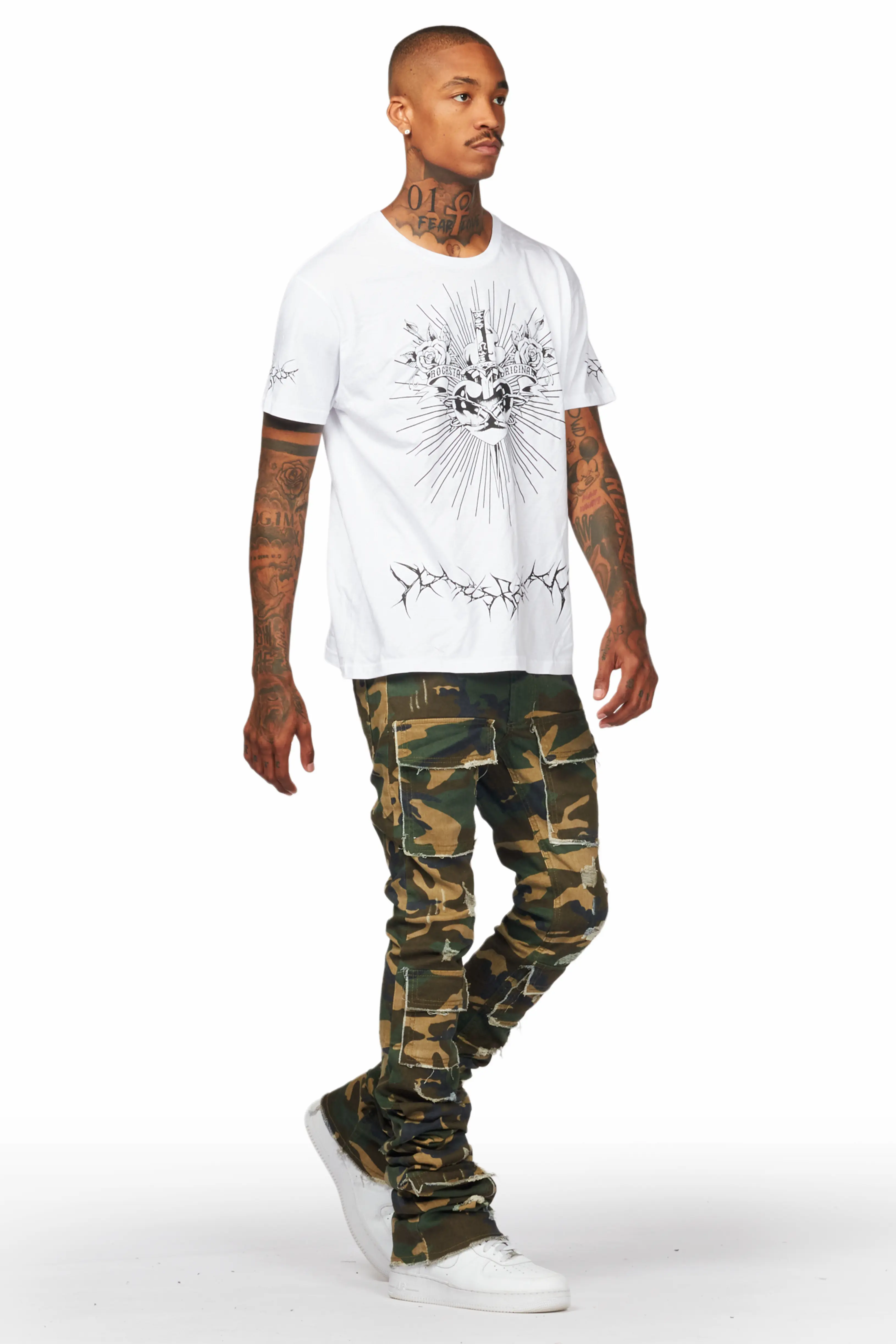 Piet Green Camo Cargo Super Stacked Flare Jean - Image 7