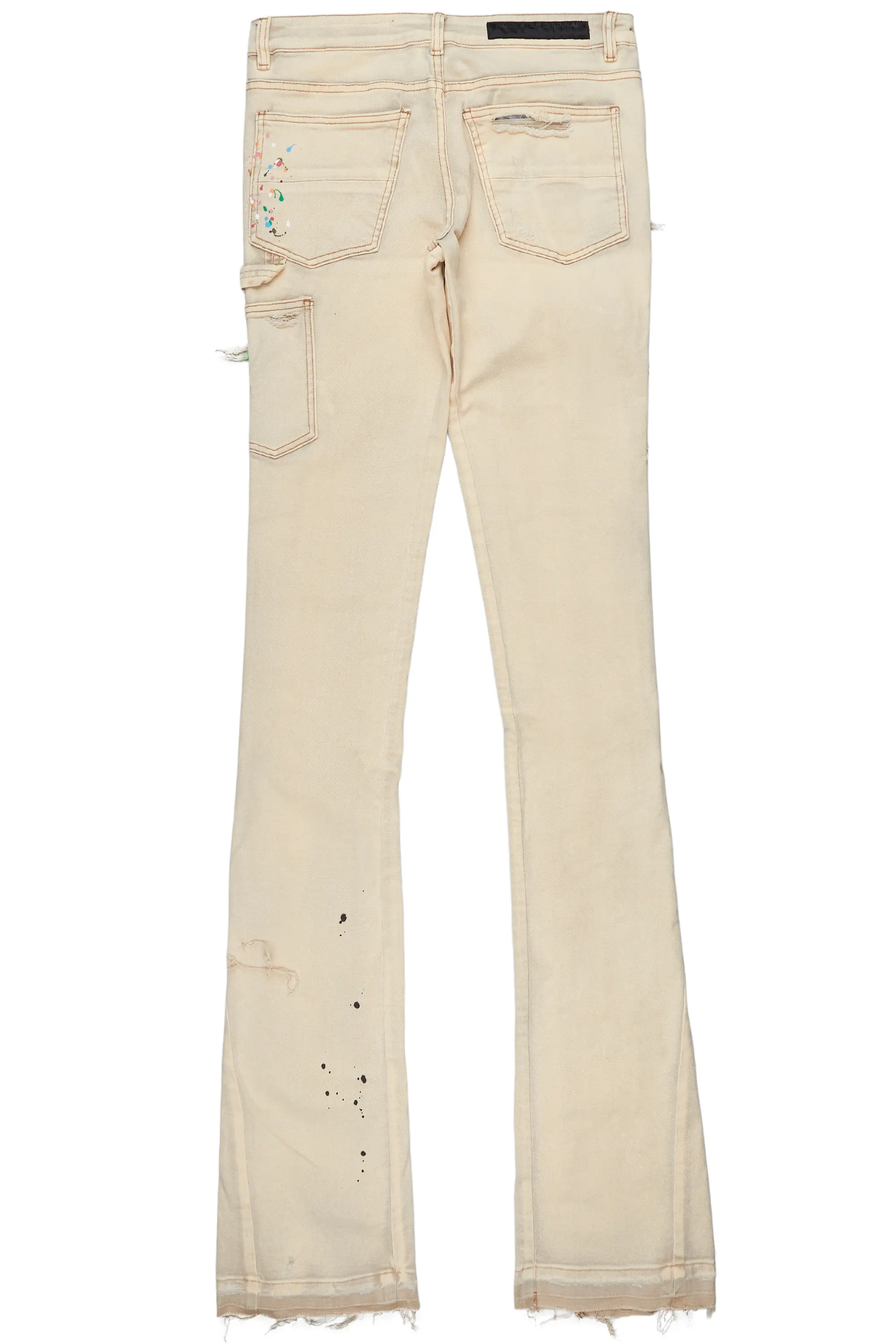 Daan Beige Painter Super Stacked Flare Jean - Image 8