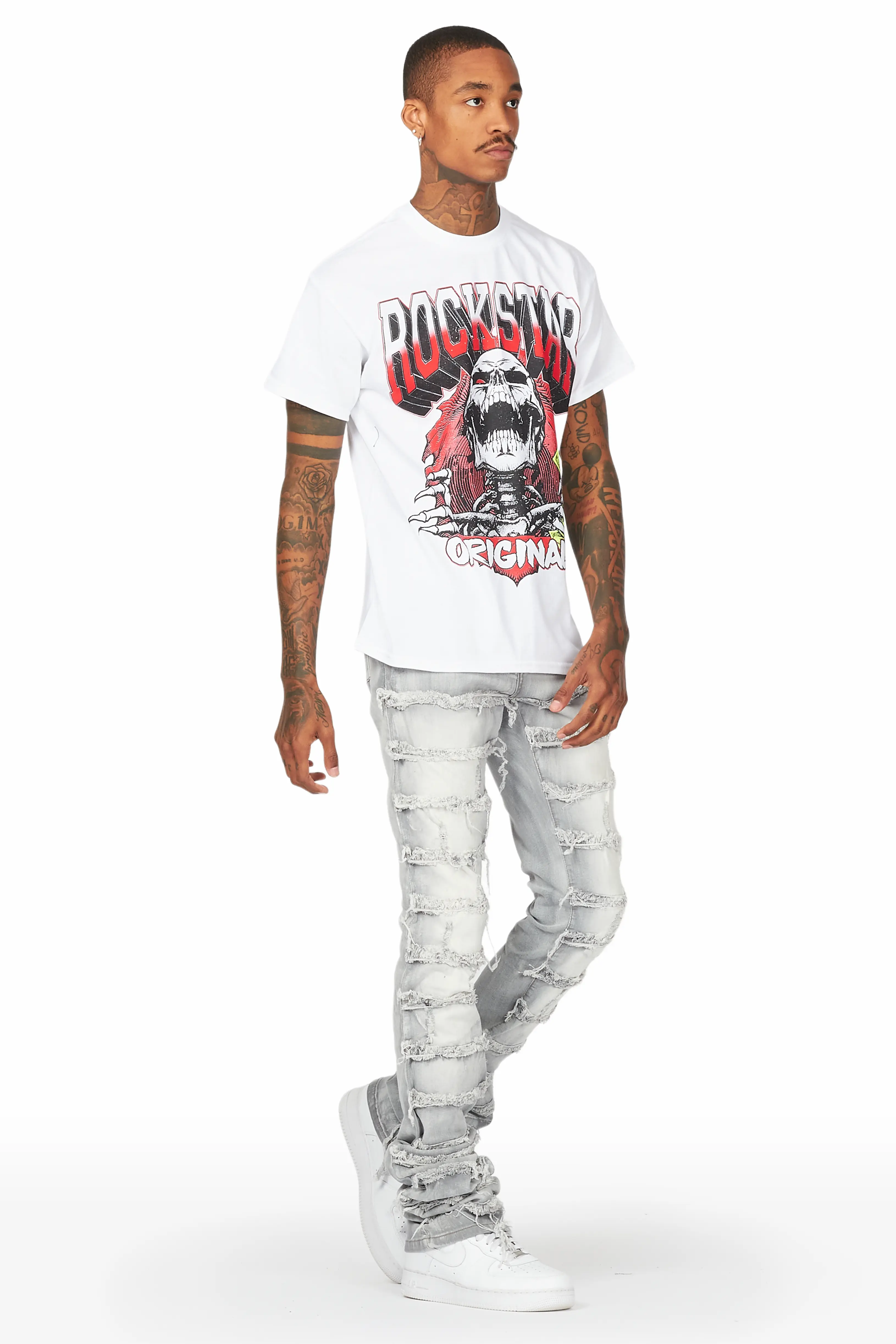 Waylon Grey Frayed Super Stacked Flare Jean - Image 6