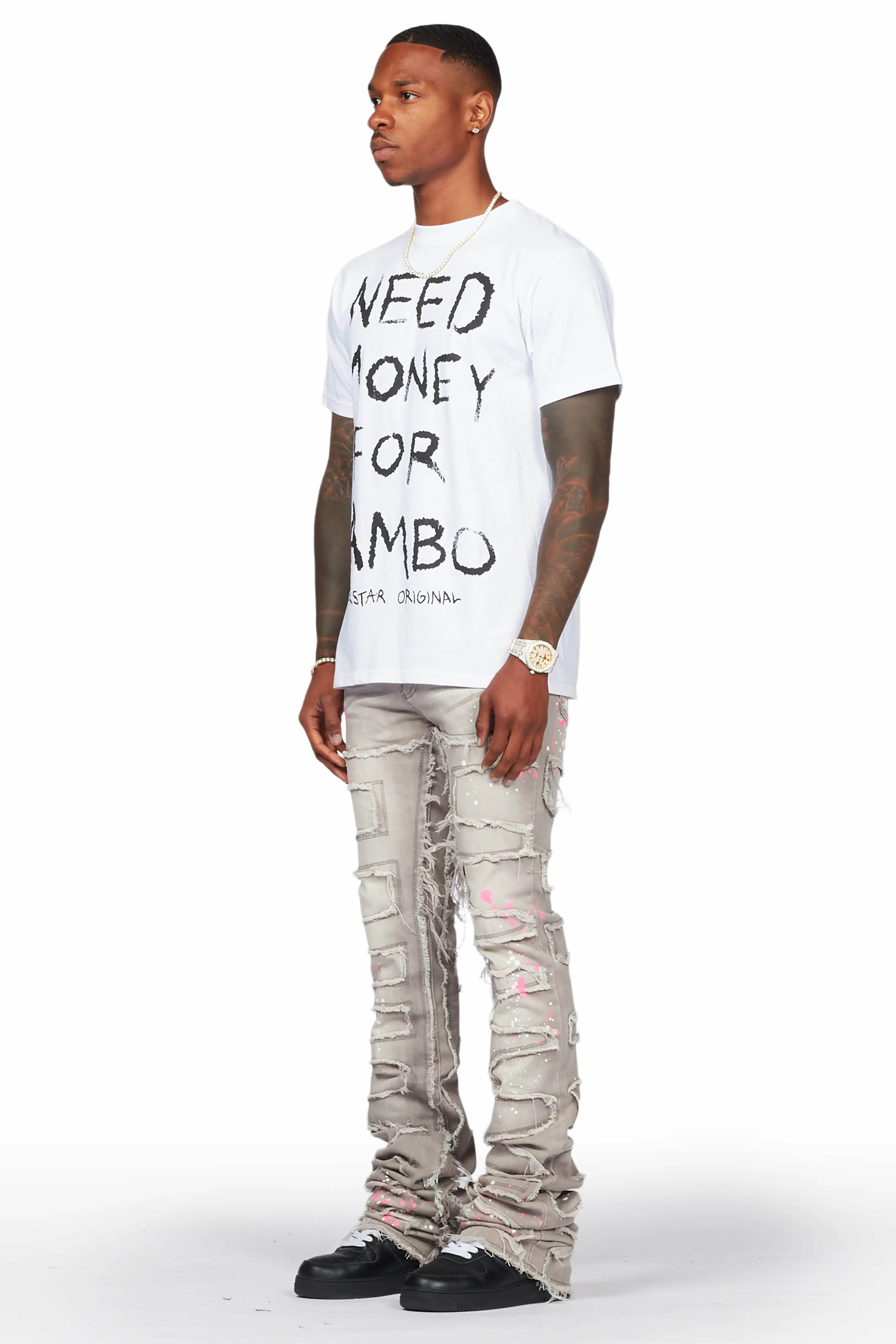 Macon Grey Painter Super Stacked Flare Jean - Image 5