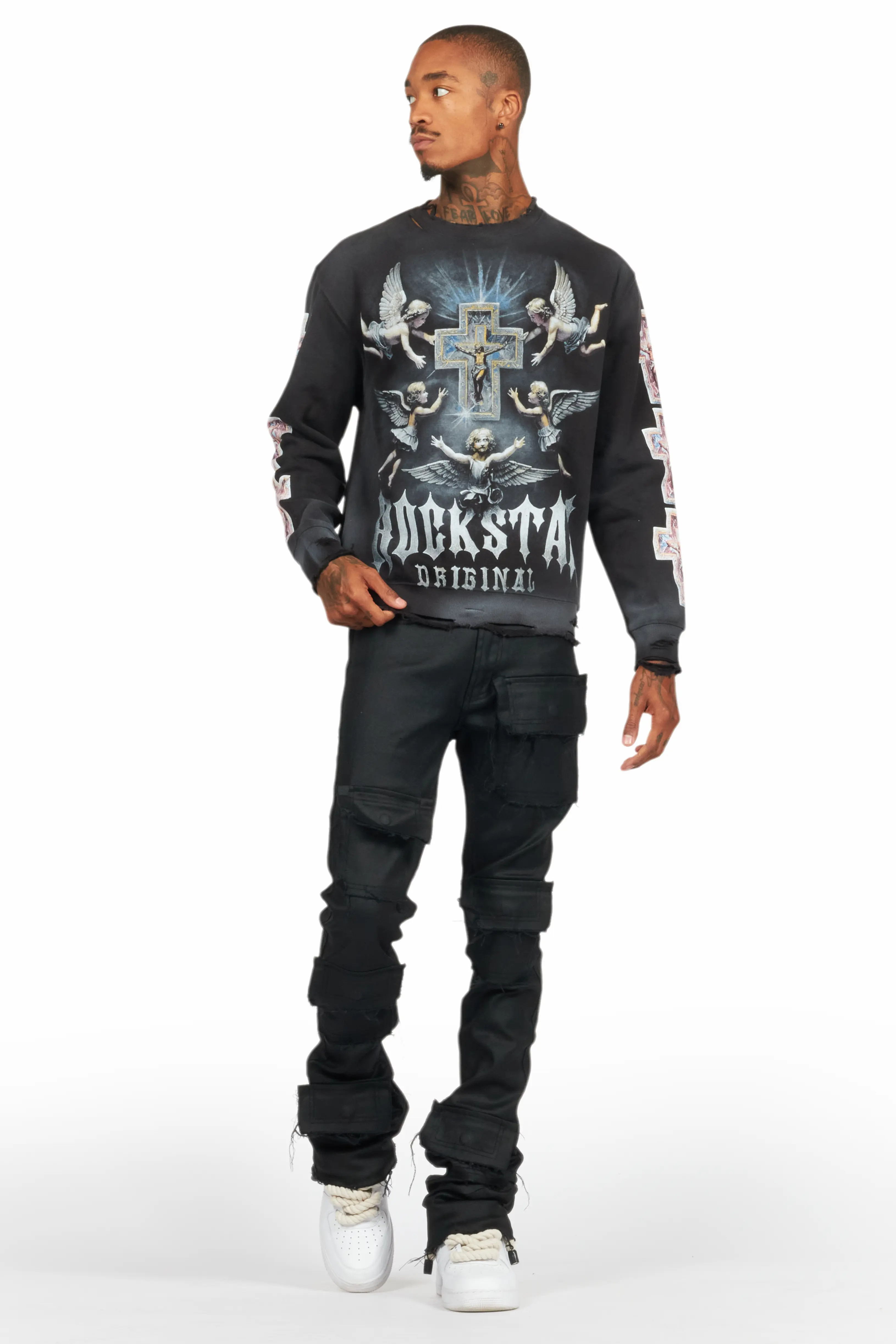 Petrus Black Coated Super Stacked Flare Jean - Image 3