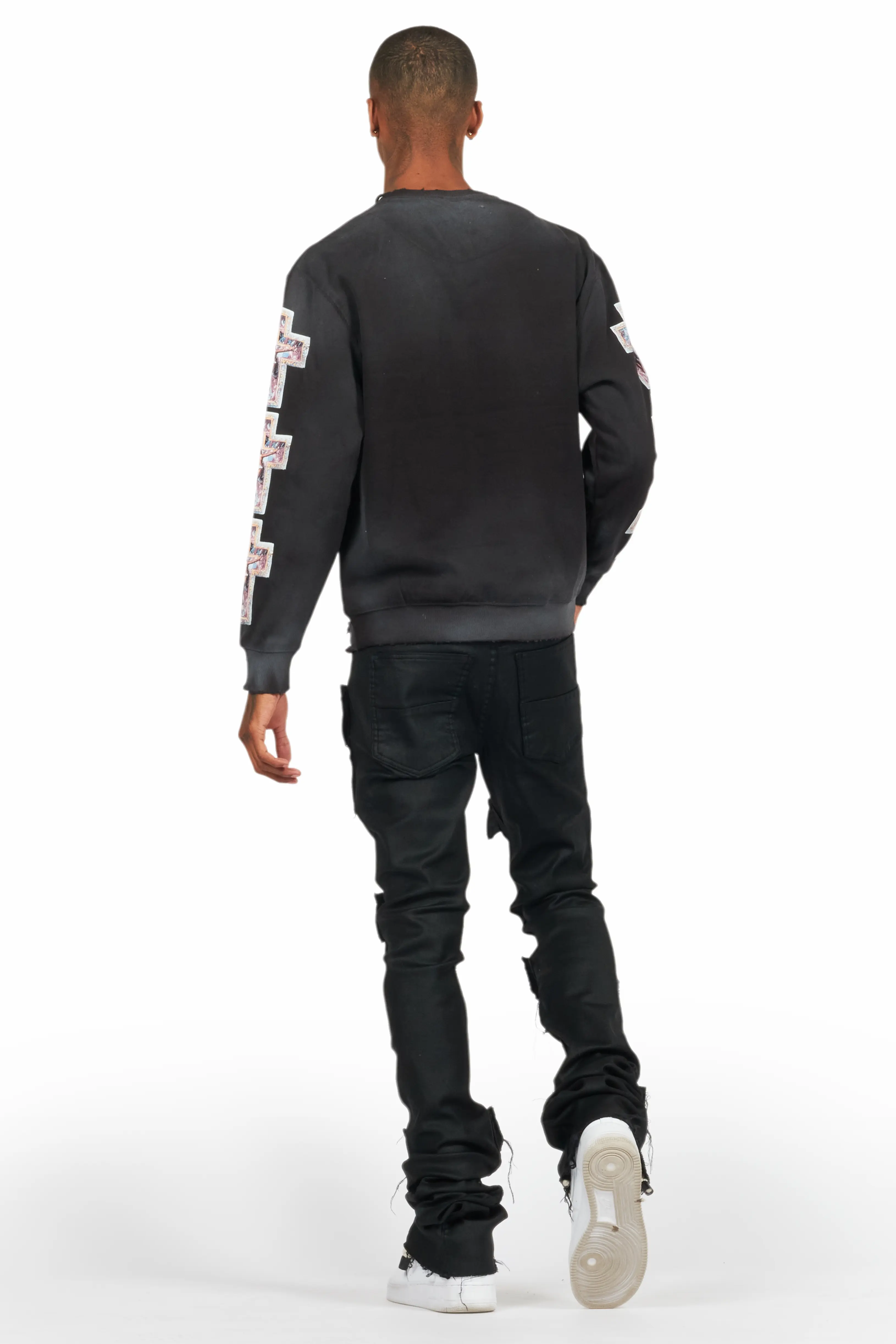 Petrus Black Coated Super Stacked Flare Jean - Image 5