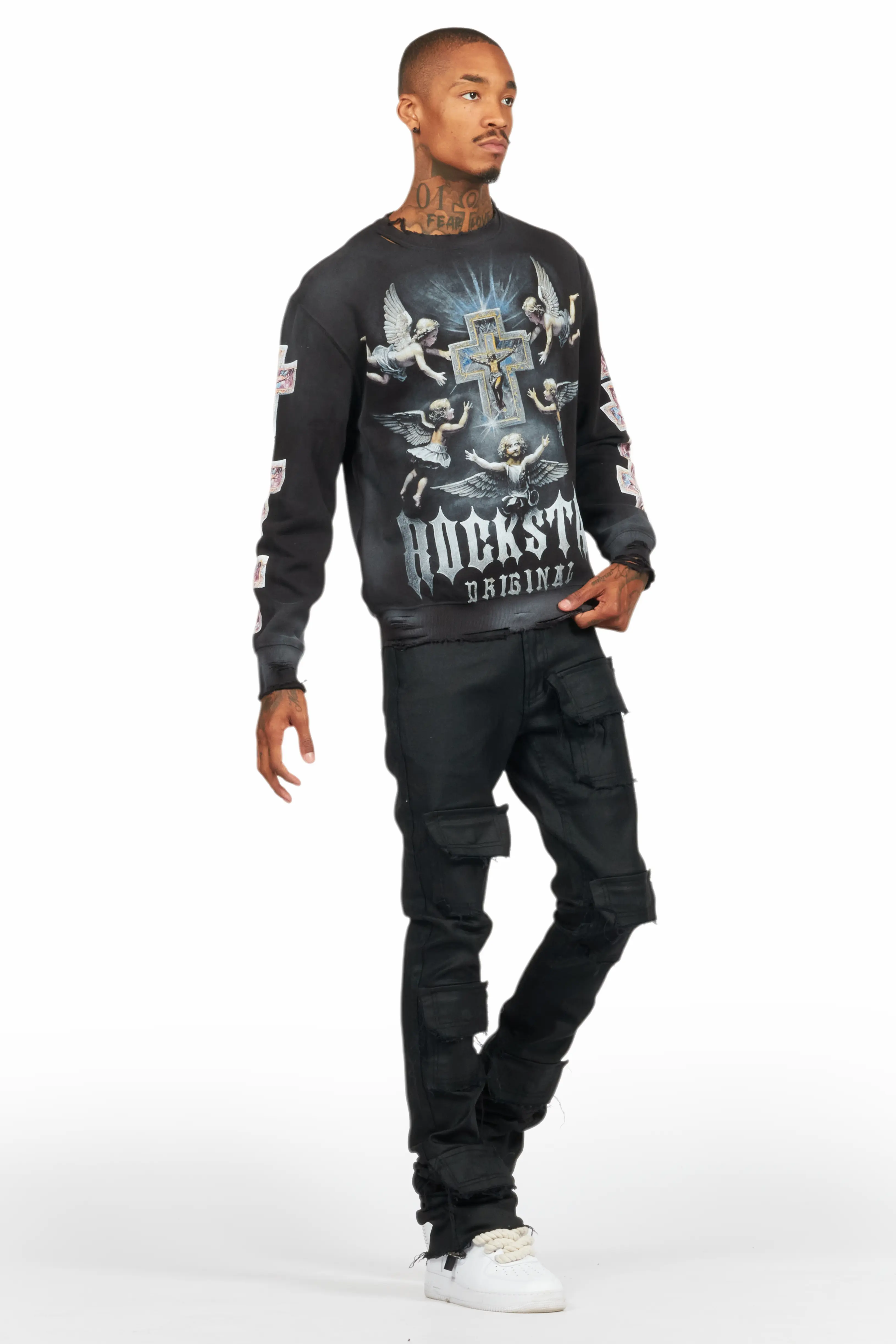 Petrus Black Coated Super Stacked Flare Jean - Image 7