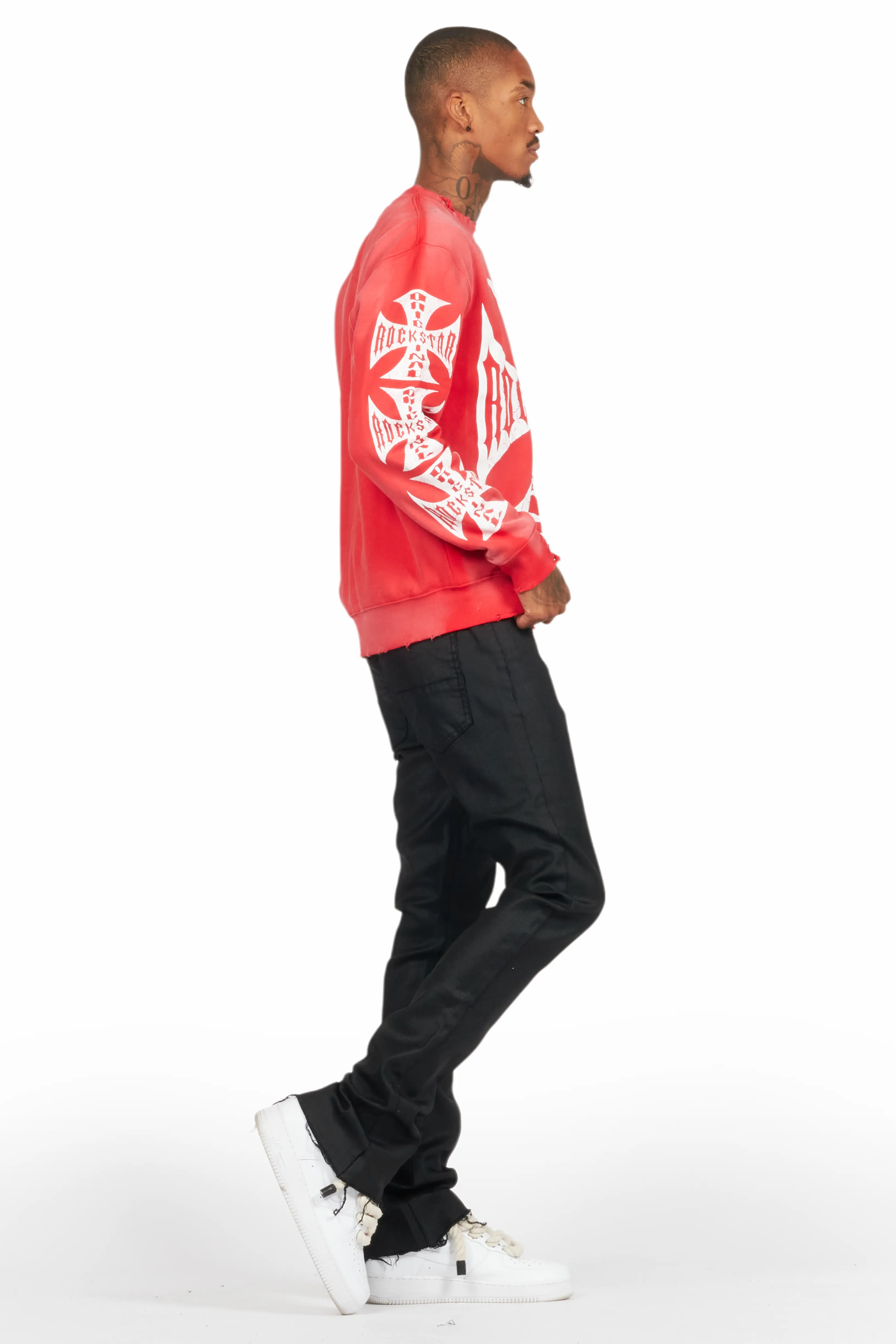 Rebe Black Coated Stacked Flare Jean - Image 4