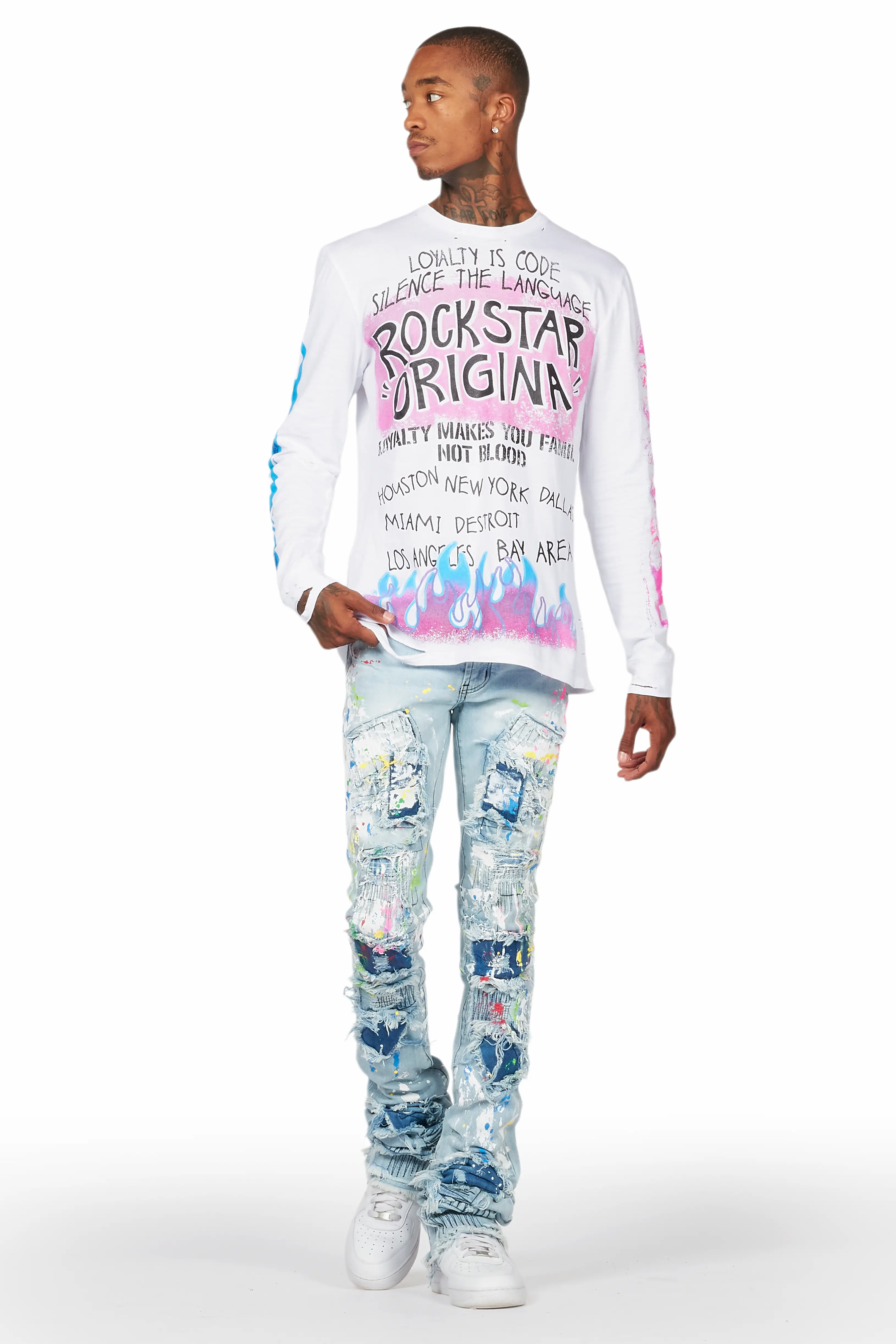 Dallon Blue Painter Super Stacked Flare Jean - Image 3