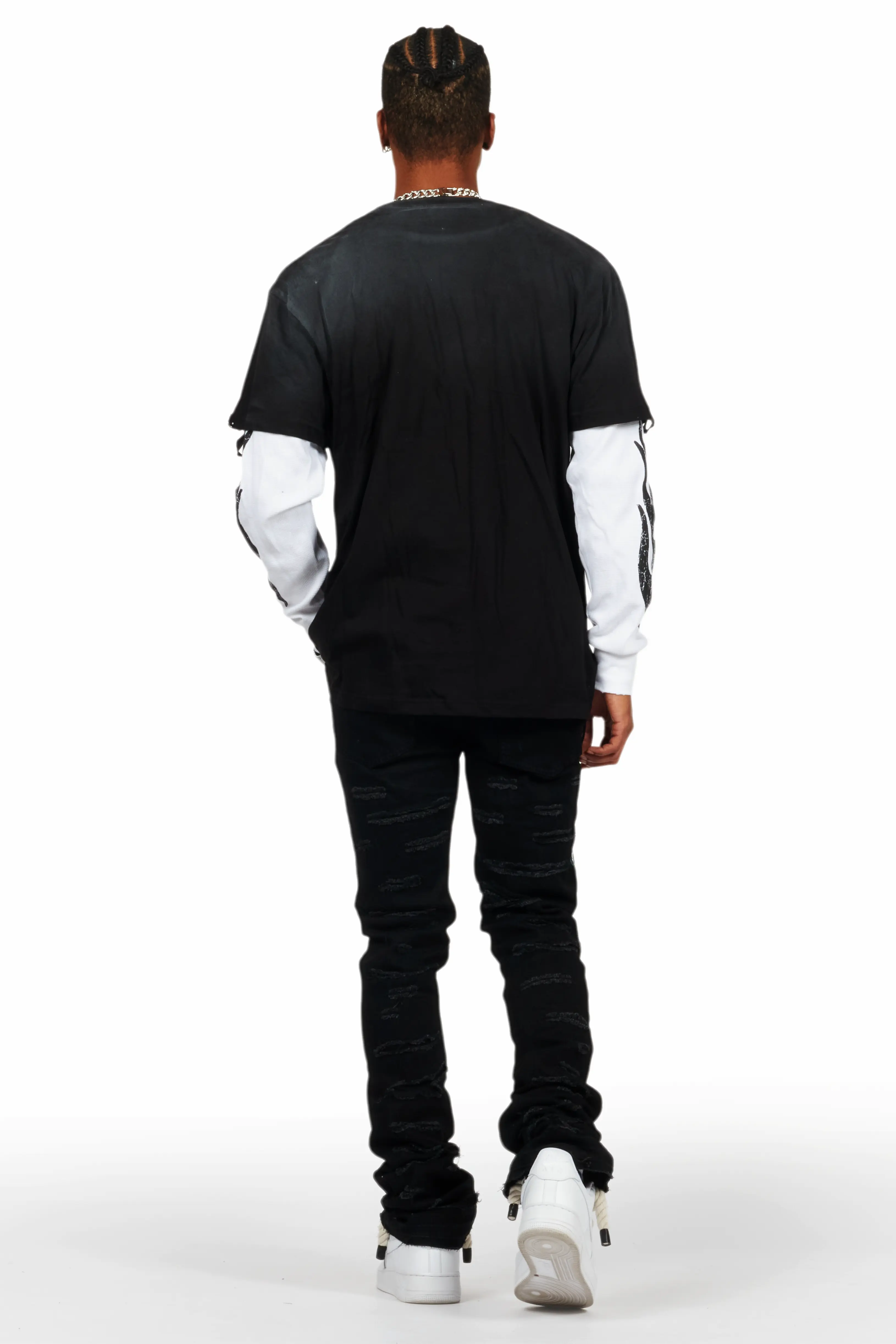 Eliseo Black Painter Stacked Flare Jean - Image 5