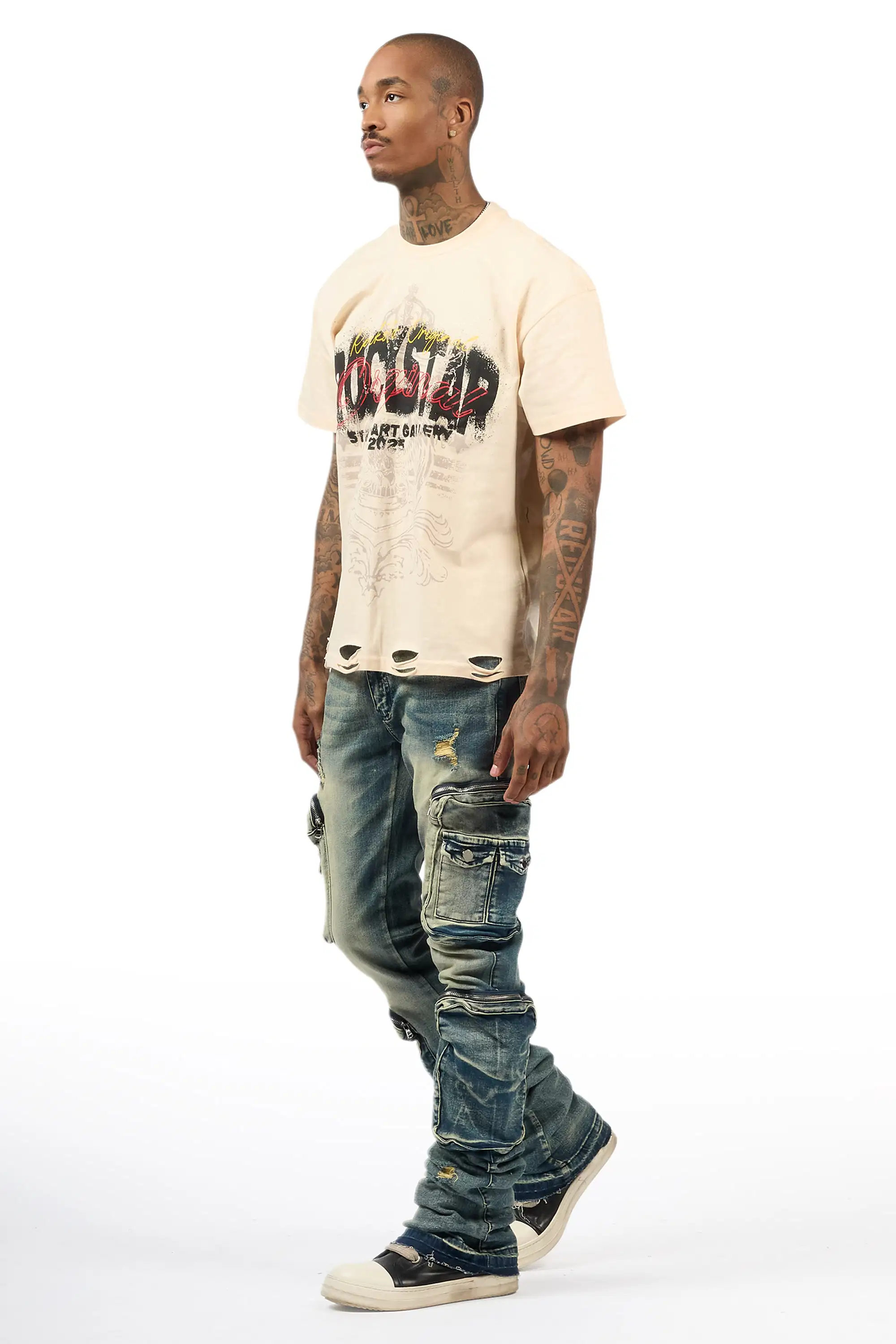 Allen Tint Blue Super Stacked Flare Jean - Image 6