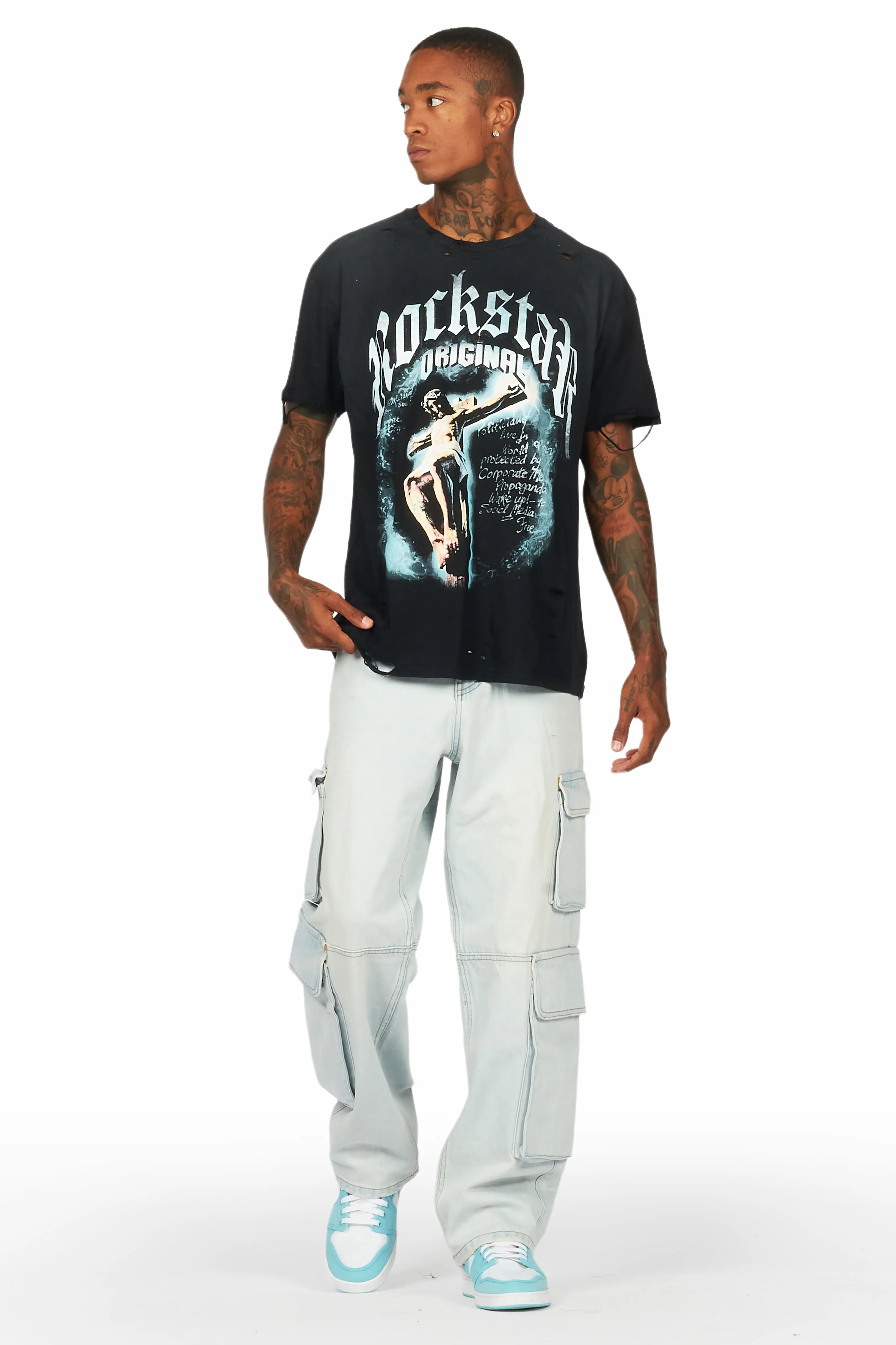 Gregor Blue Baggy Fit Cargo Jean - Image 3