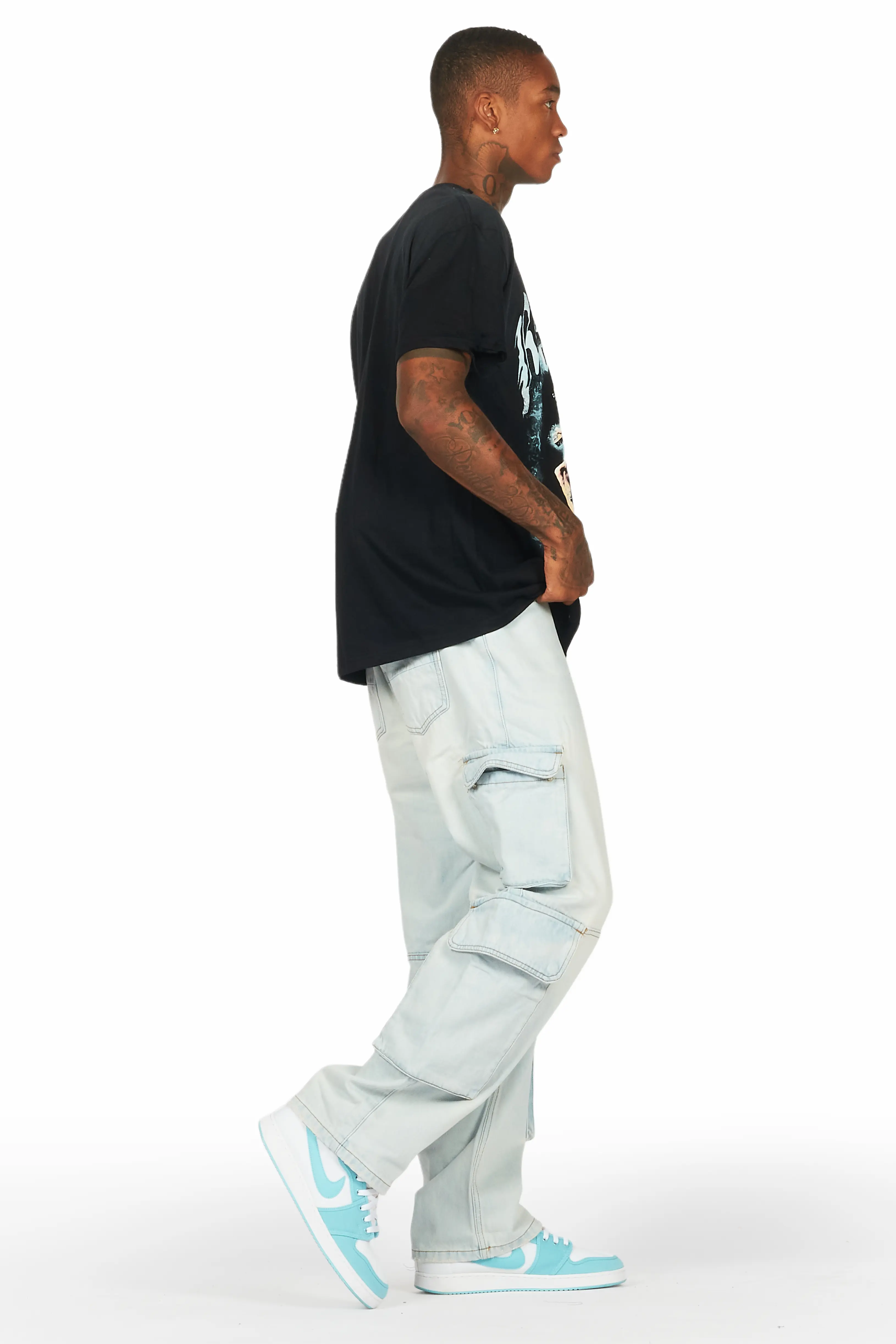 Gregor Blue Baggy Fit Cargo Jean - Image 4
