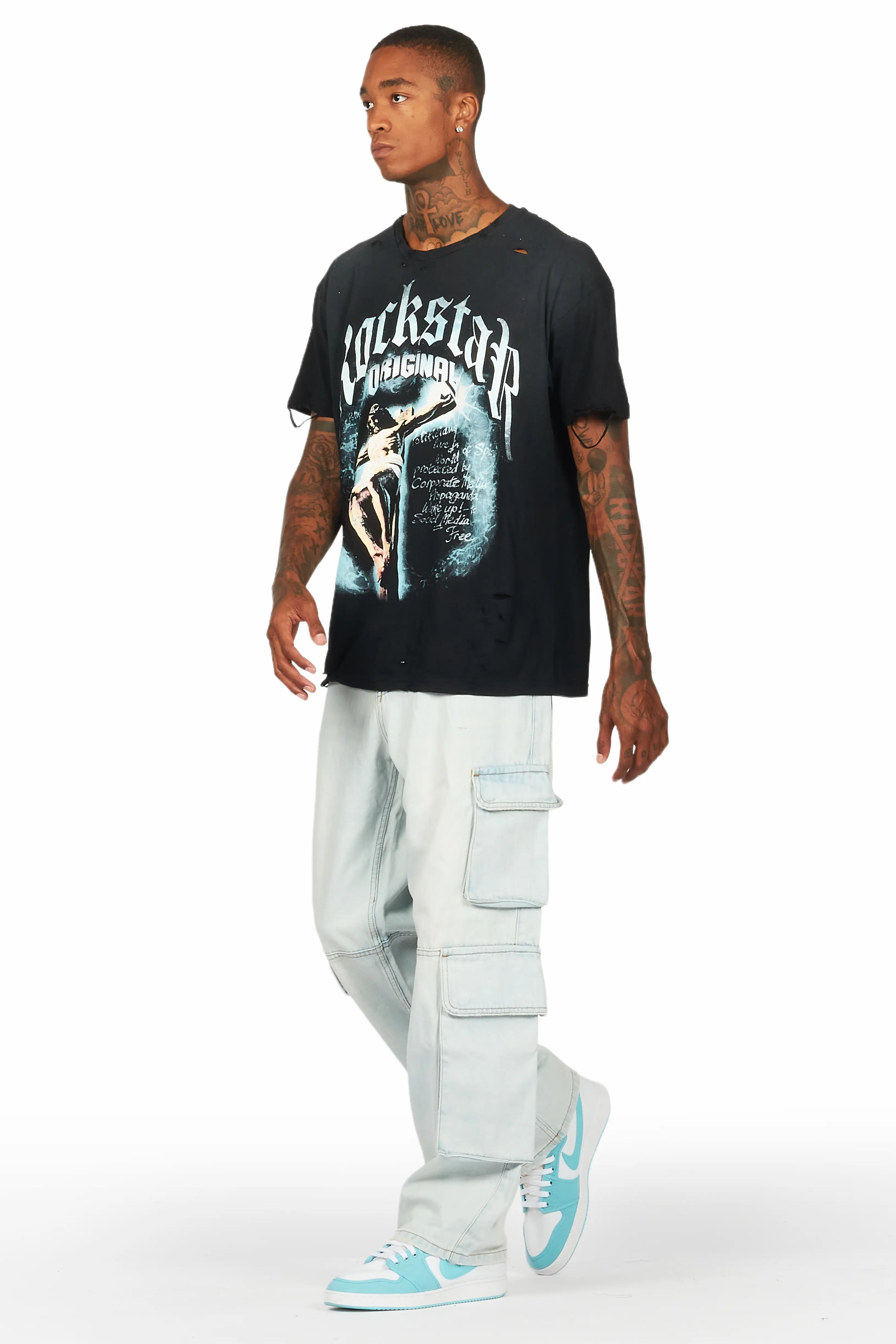 Gregor Blue Baggy Fit Cargo Jean - Image 6