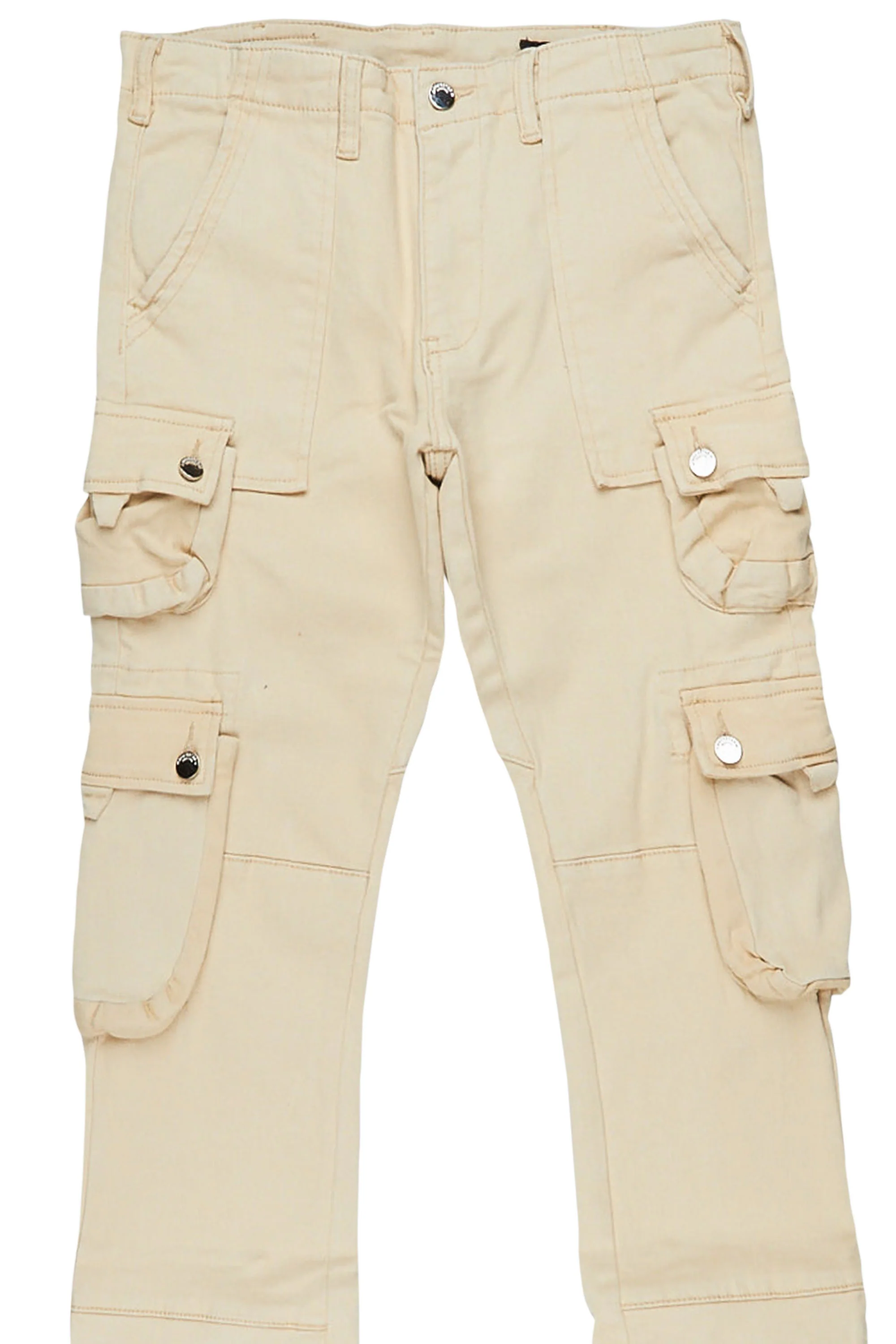 Elodie Beige Cargo Stacked Flare Jean - Image 3